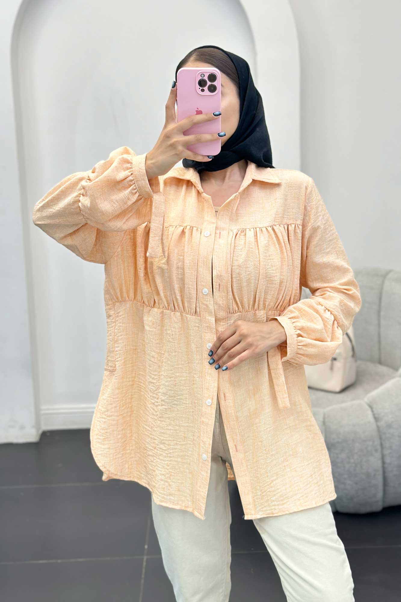 مانتو جلو چین شانتون آستین بند دار فلورانس