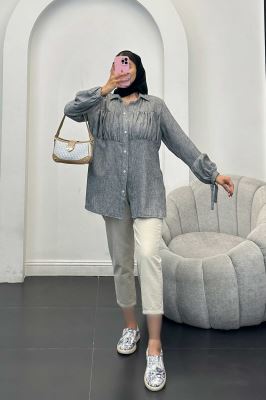 مانتو جلو چین شانتون آستین بند دار فلورانس