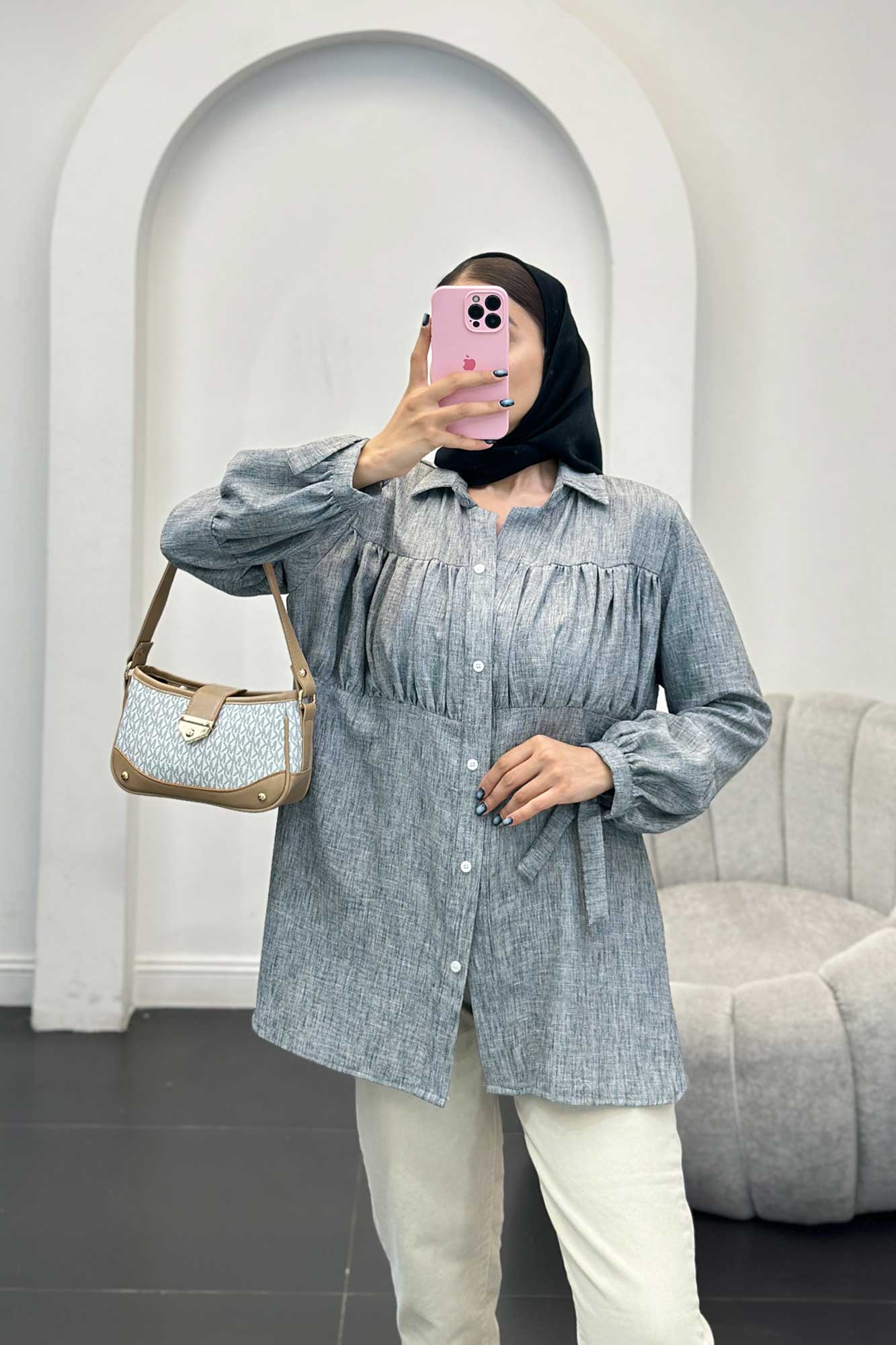 مانتو جلو چین شانتون آستین بند دار فلورانس