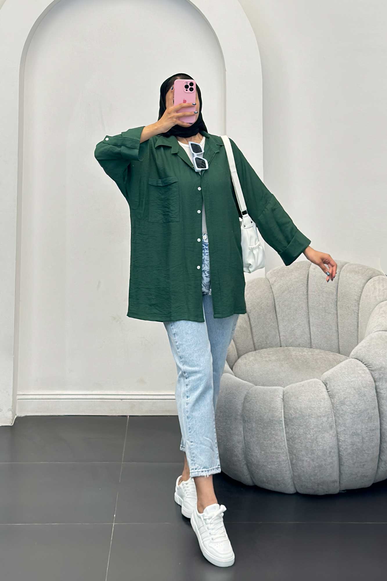 مانتو کرسپو آستین پاگون پشت دکمه دار