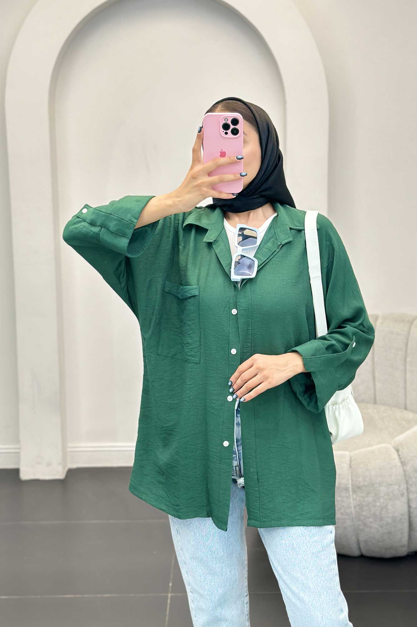 مانتو کرسپو آستین پاگون پشت دکمه دار