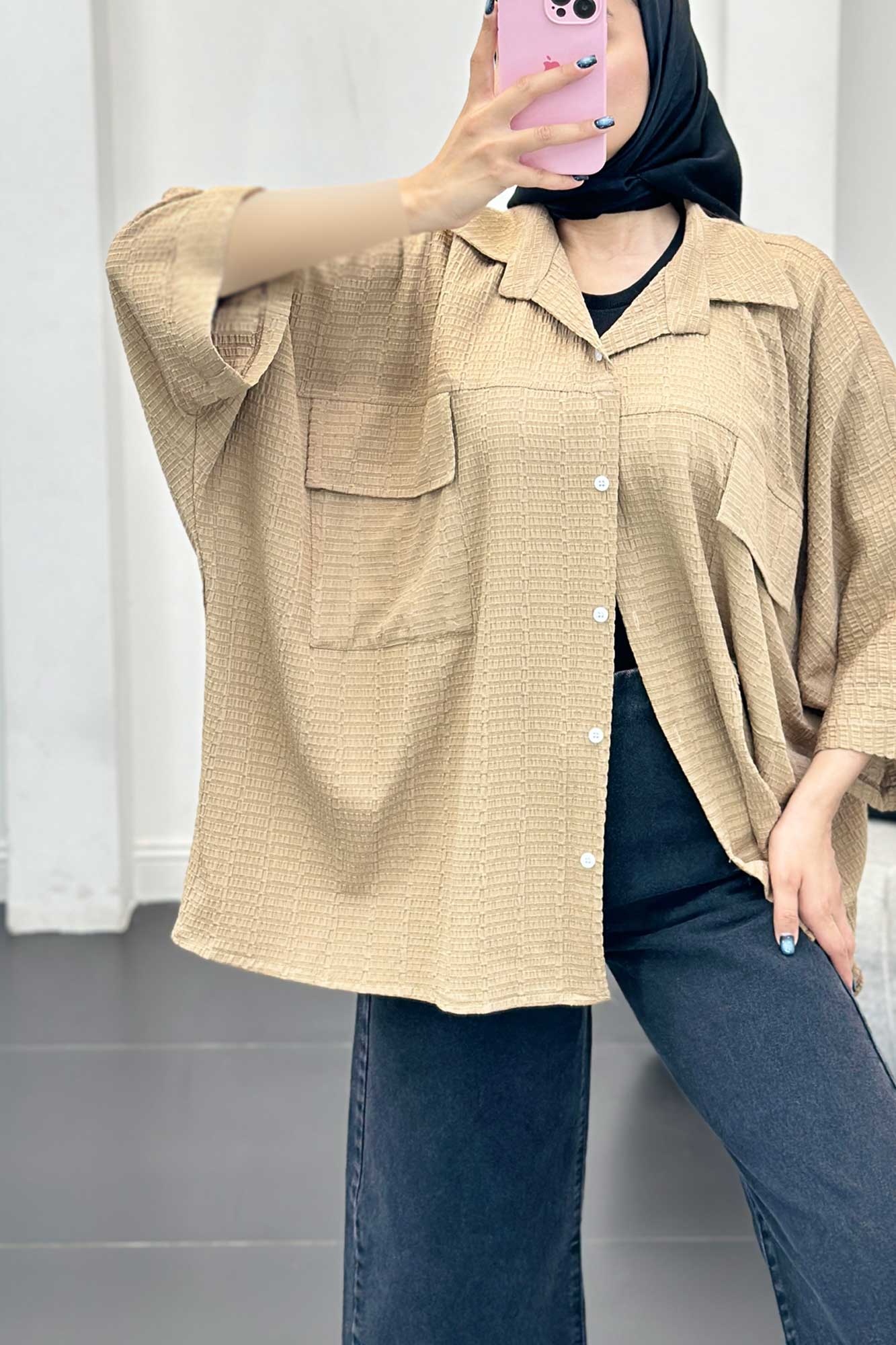 مانتو دو جیب پاکتی نوا آستین کیمونو