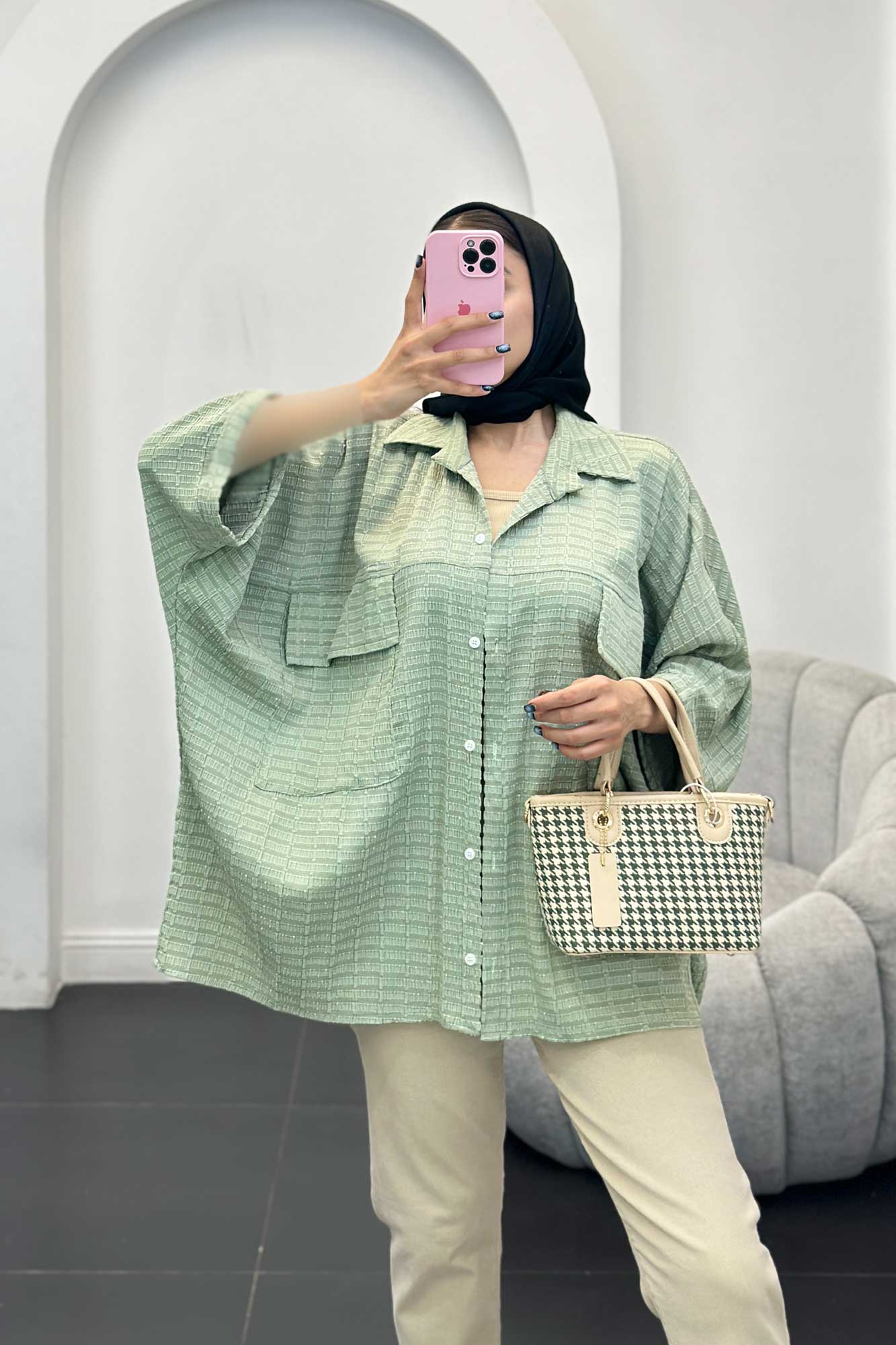 مانتو دو جیب پاکتی نوا آستین کیمونو