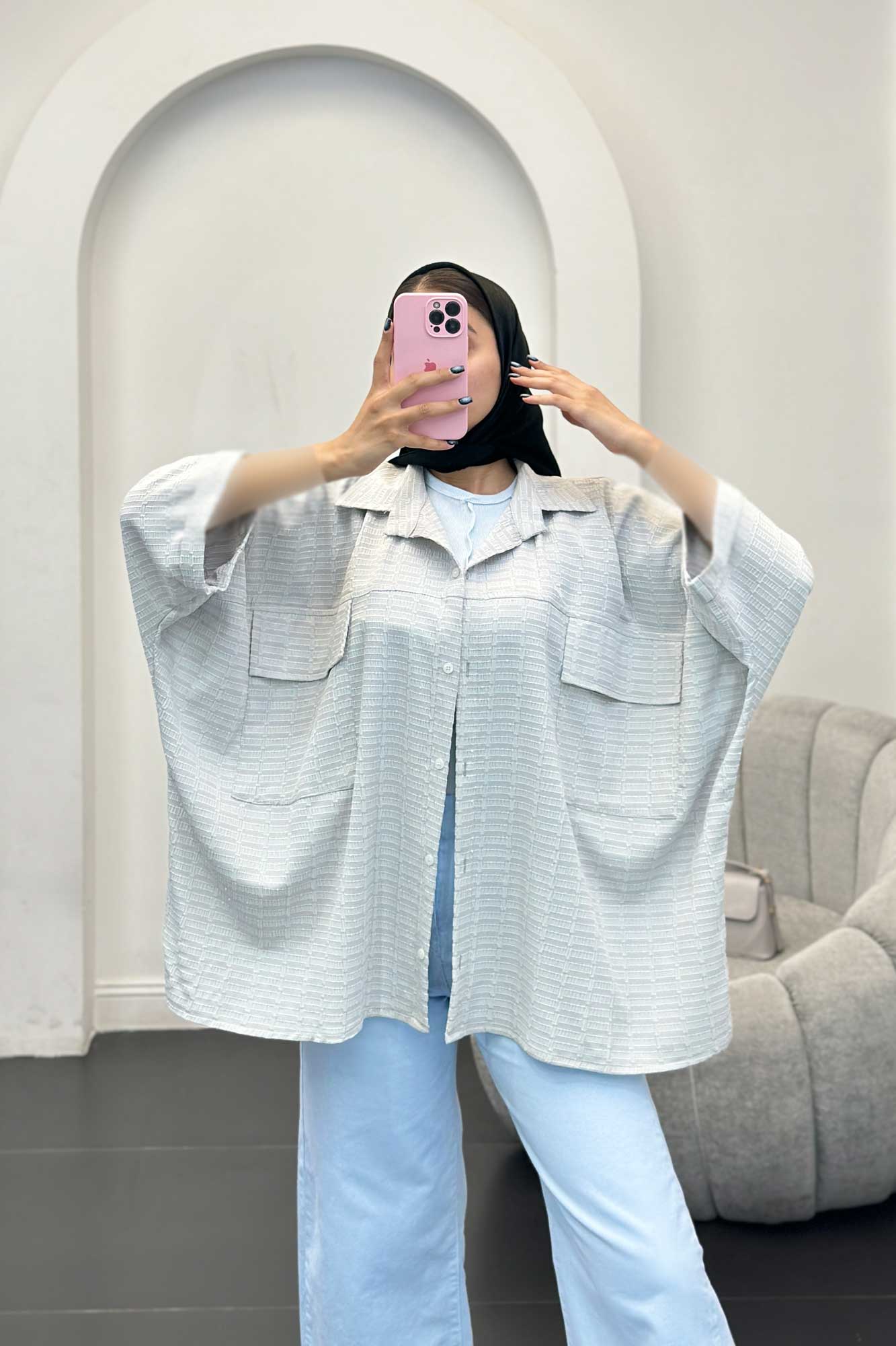 مانتو دو جیب پاکتی نوا آستین کیمونو