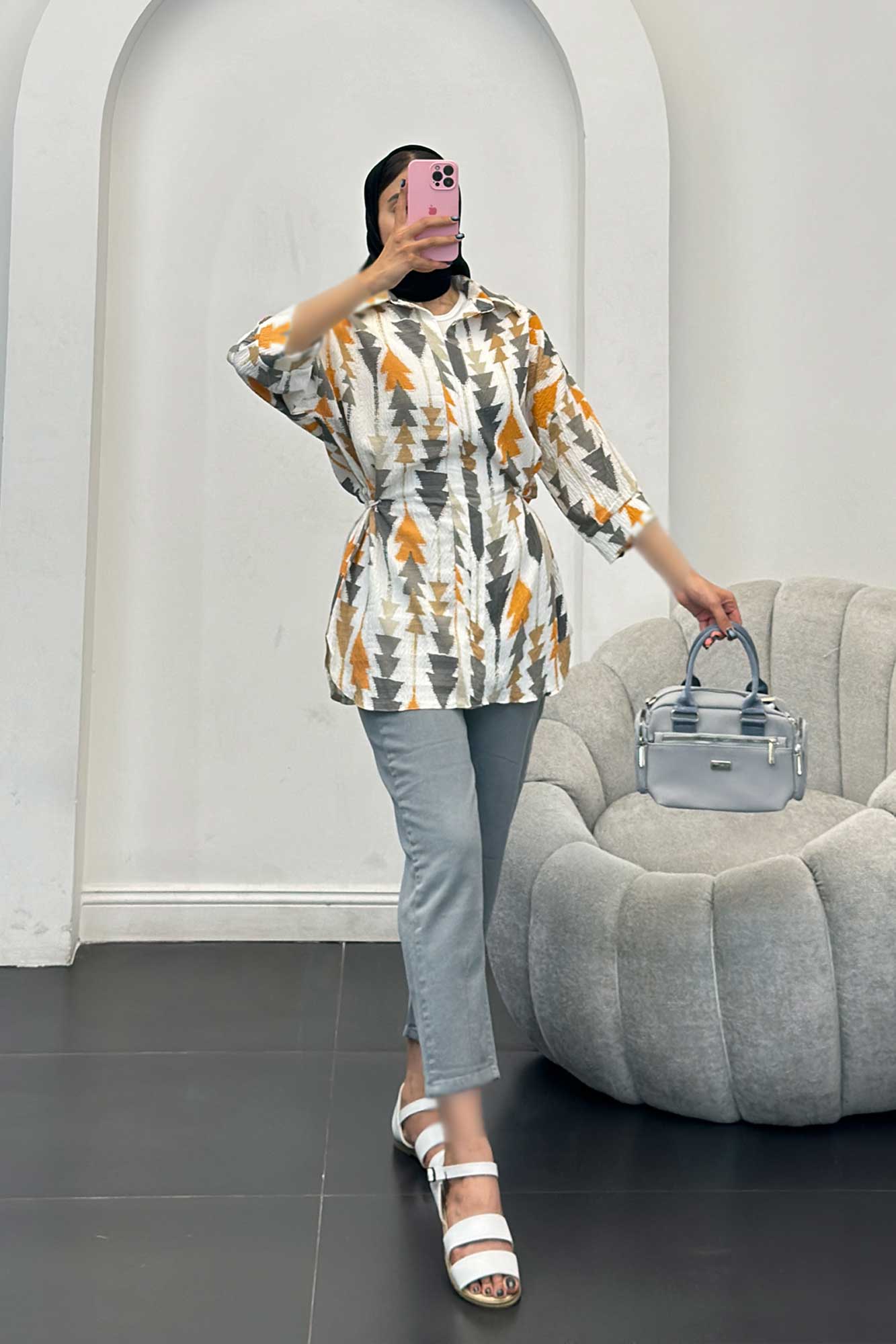 مانتو کراش جناقی کمرگت دار