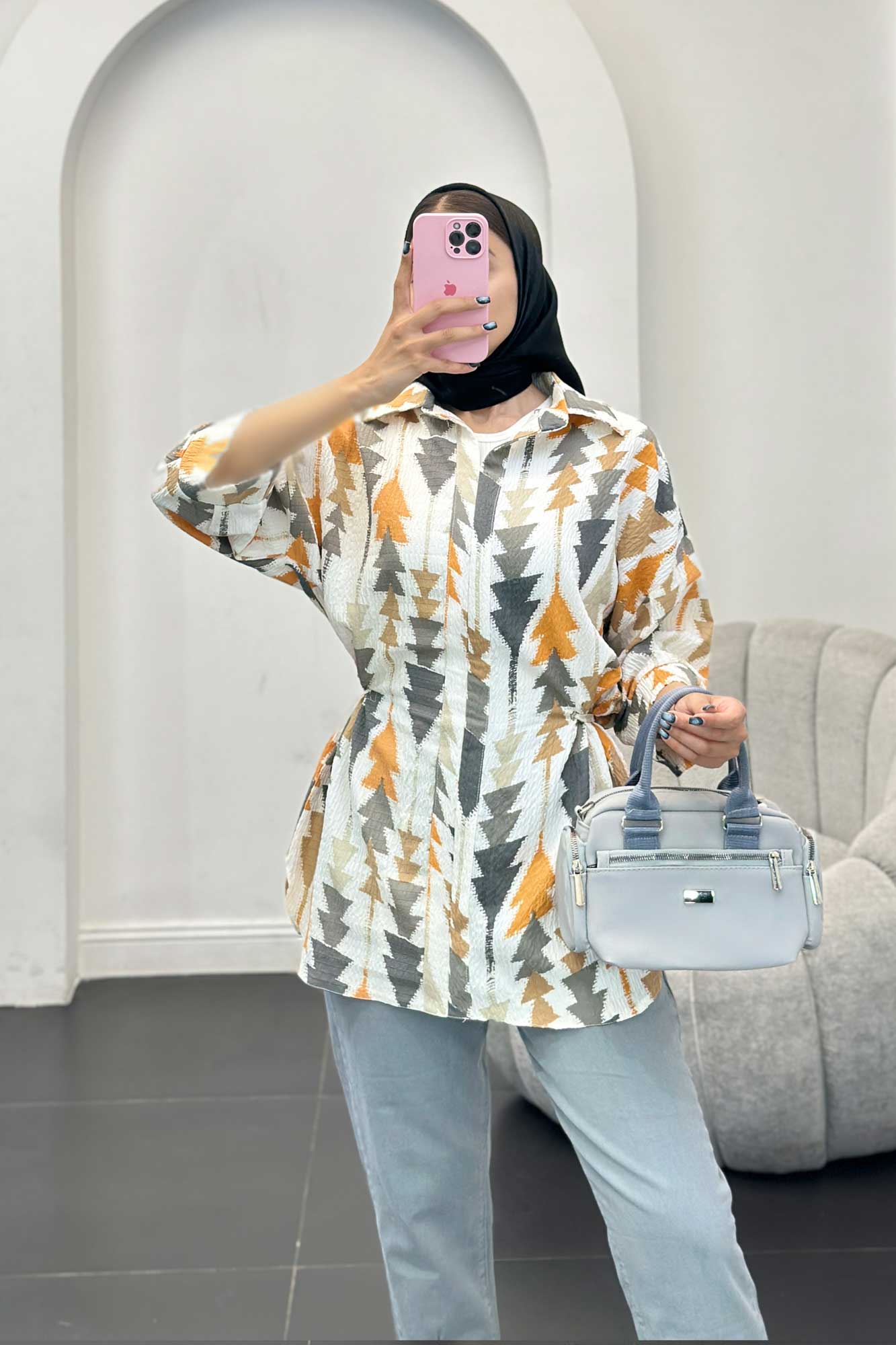 مانتو کراش جناقی کمرگت دار