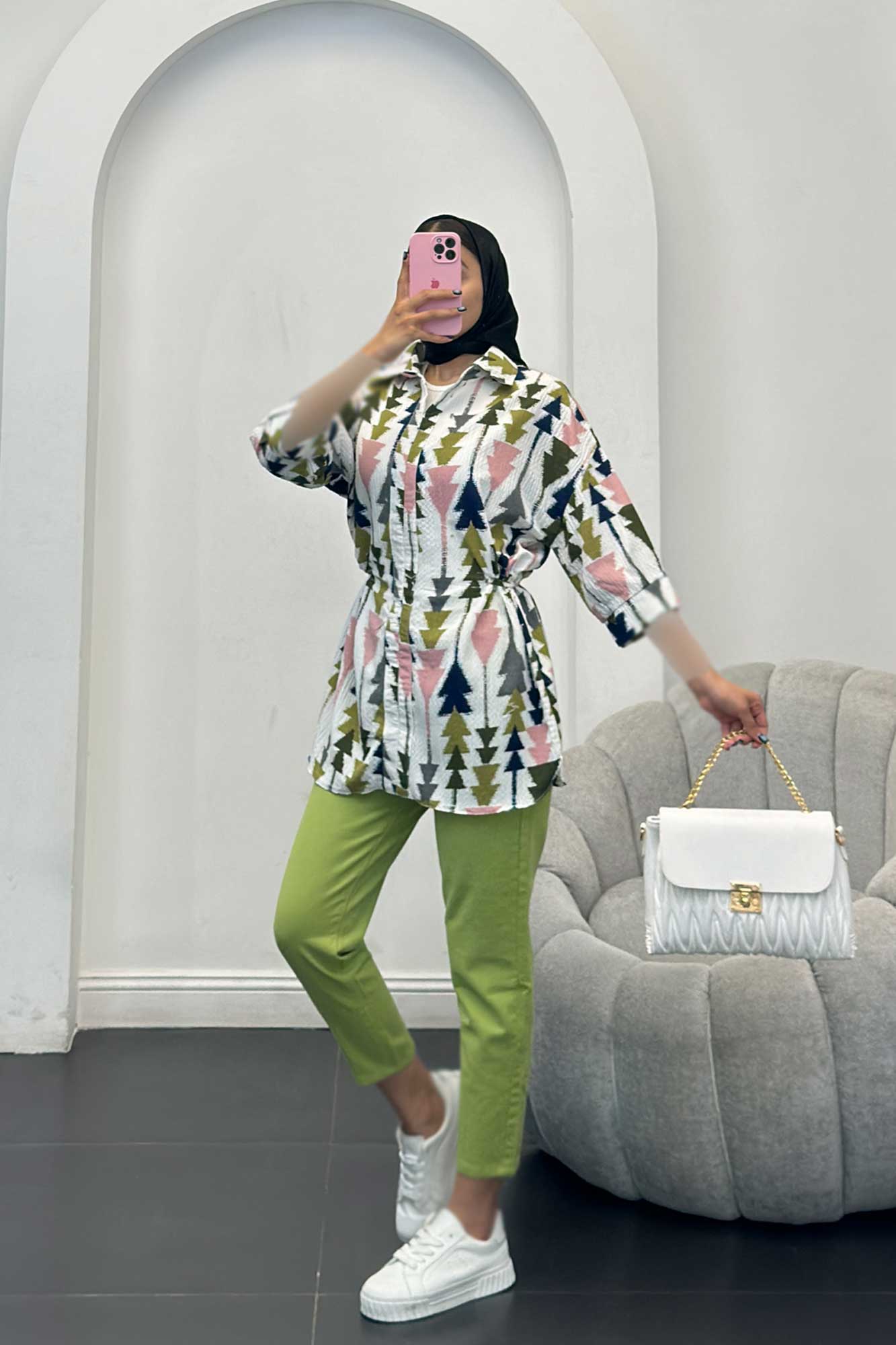 مانتو کراش جناقی کمرگت دار