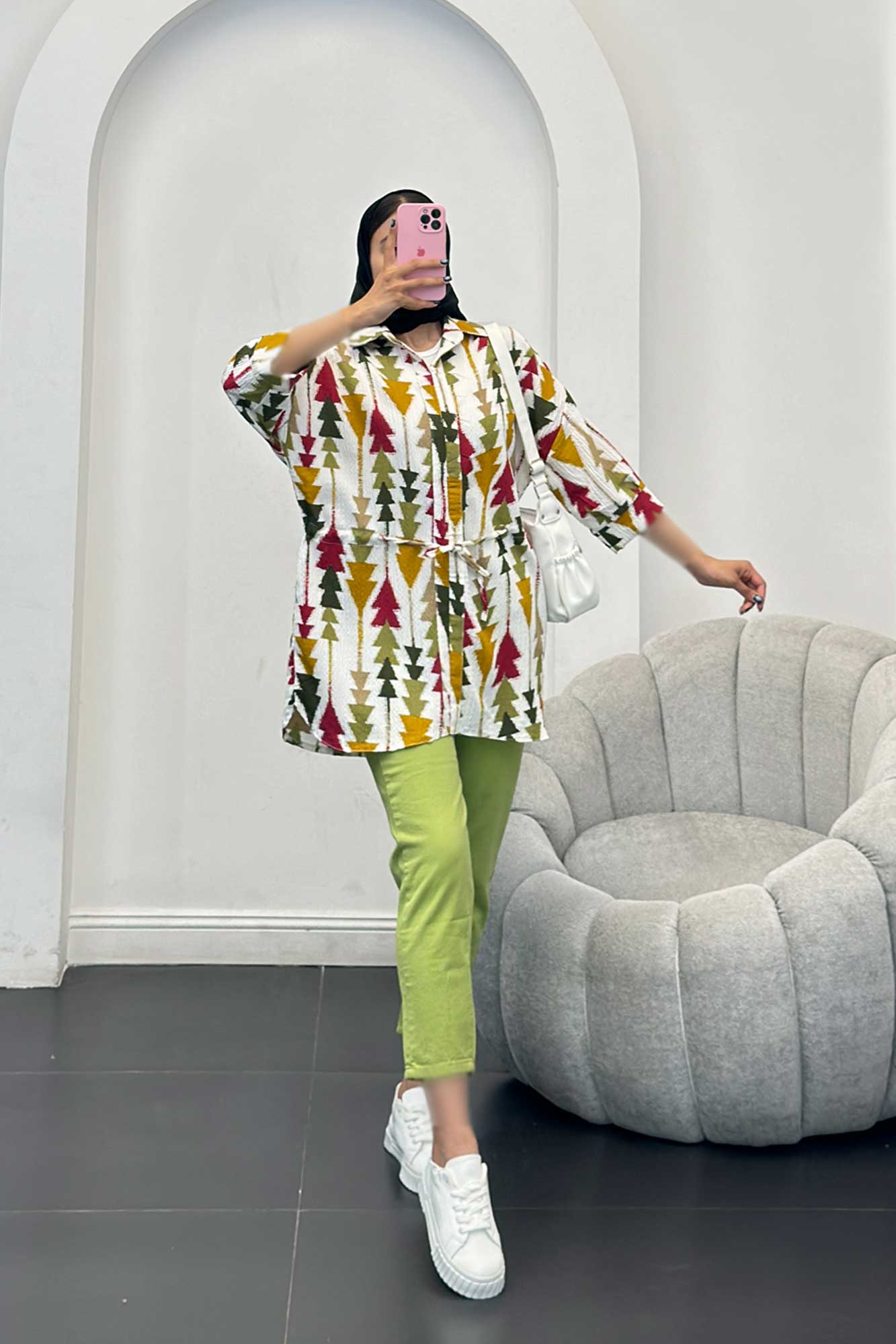 مانتو کراش جناقی کمرگت دار