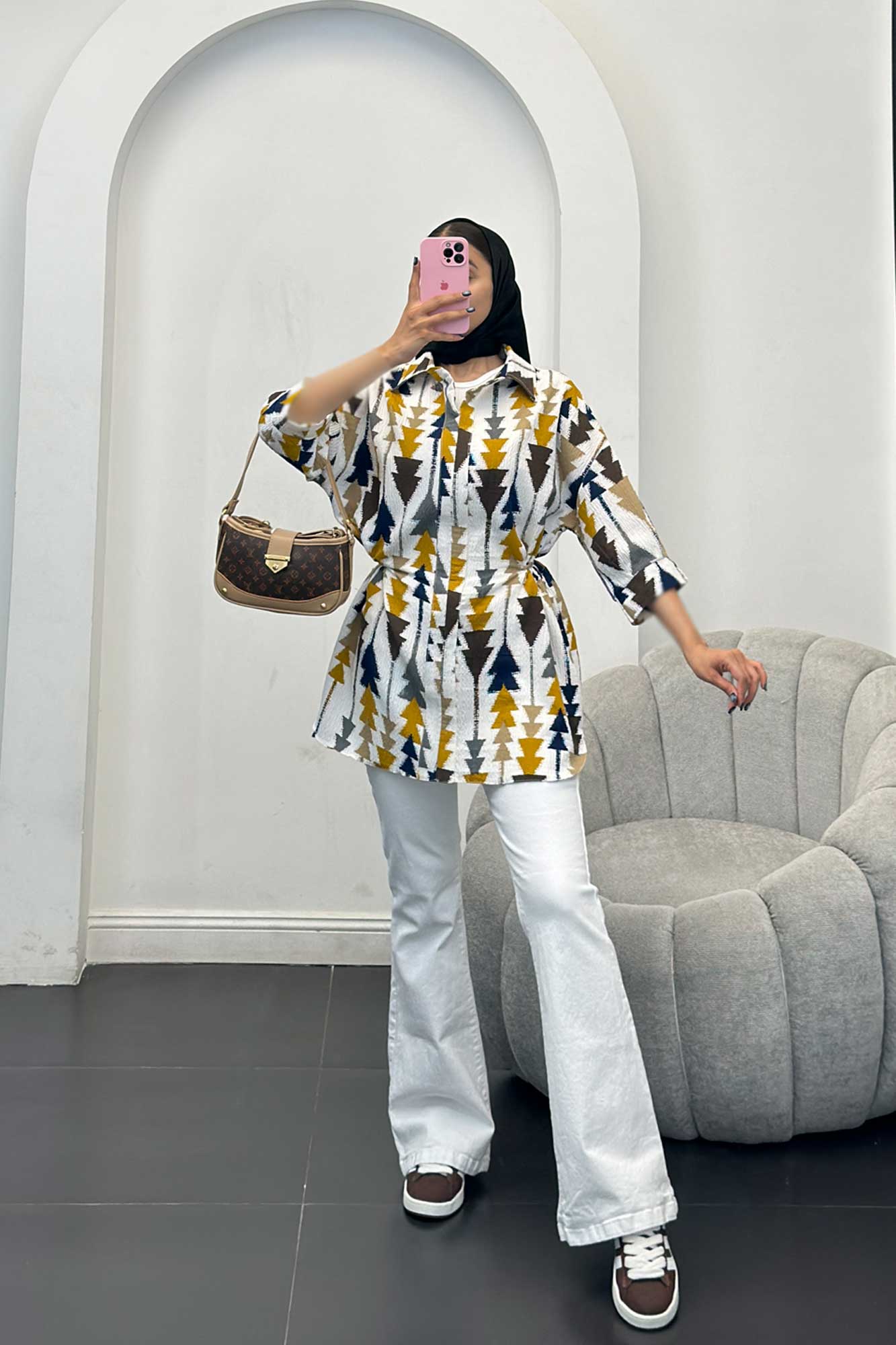 مانتو کراش جناقی کمرگت دار