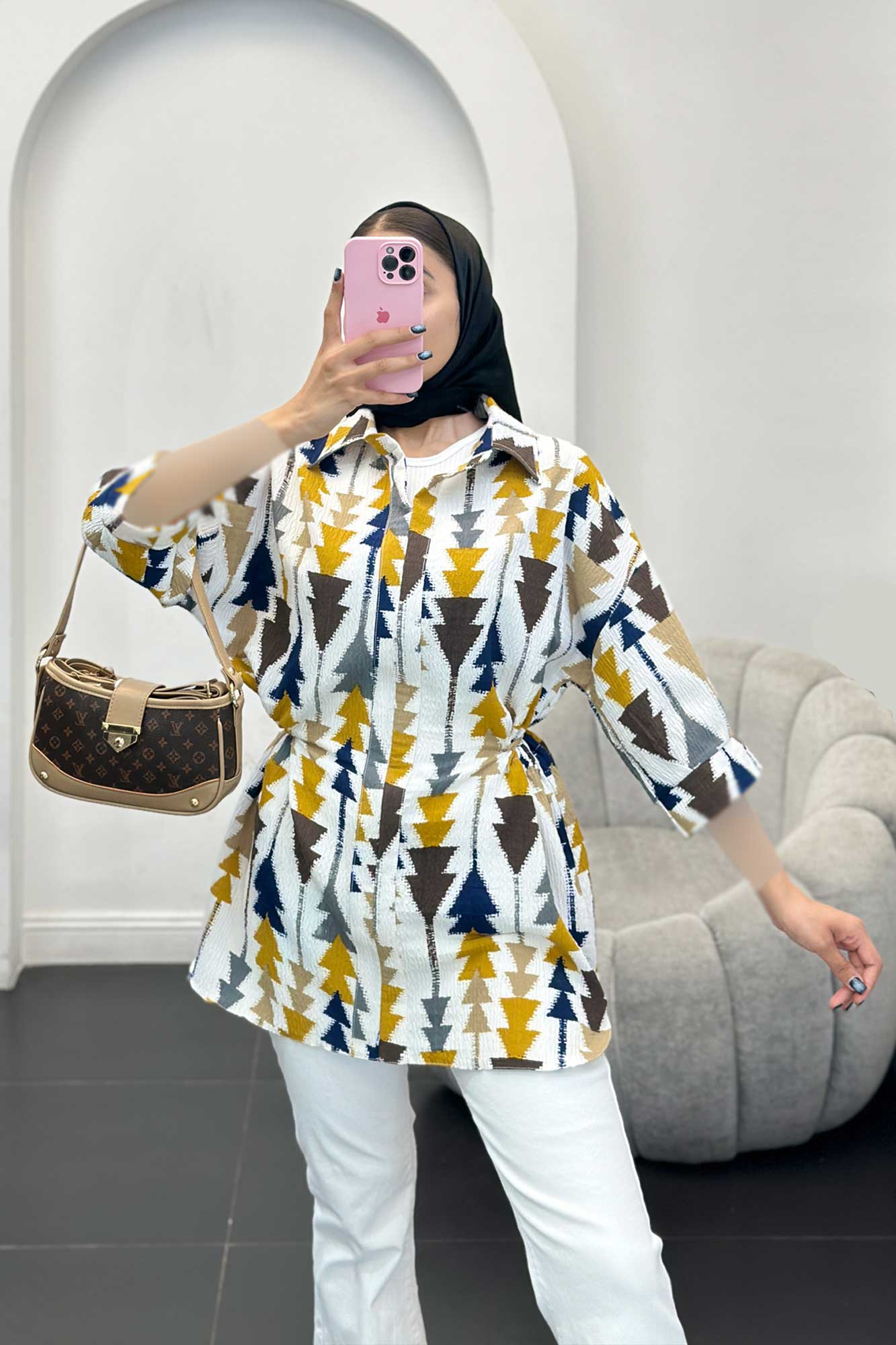 مانتو کراش جناقی کمرگت دار