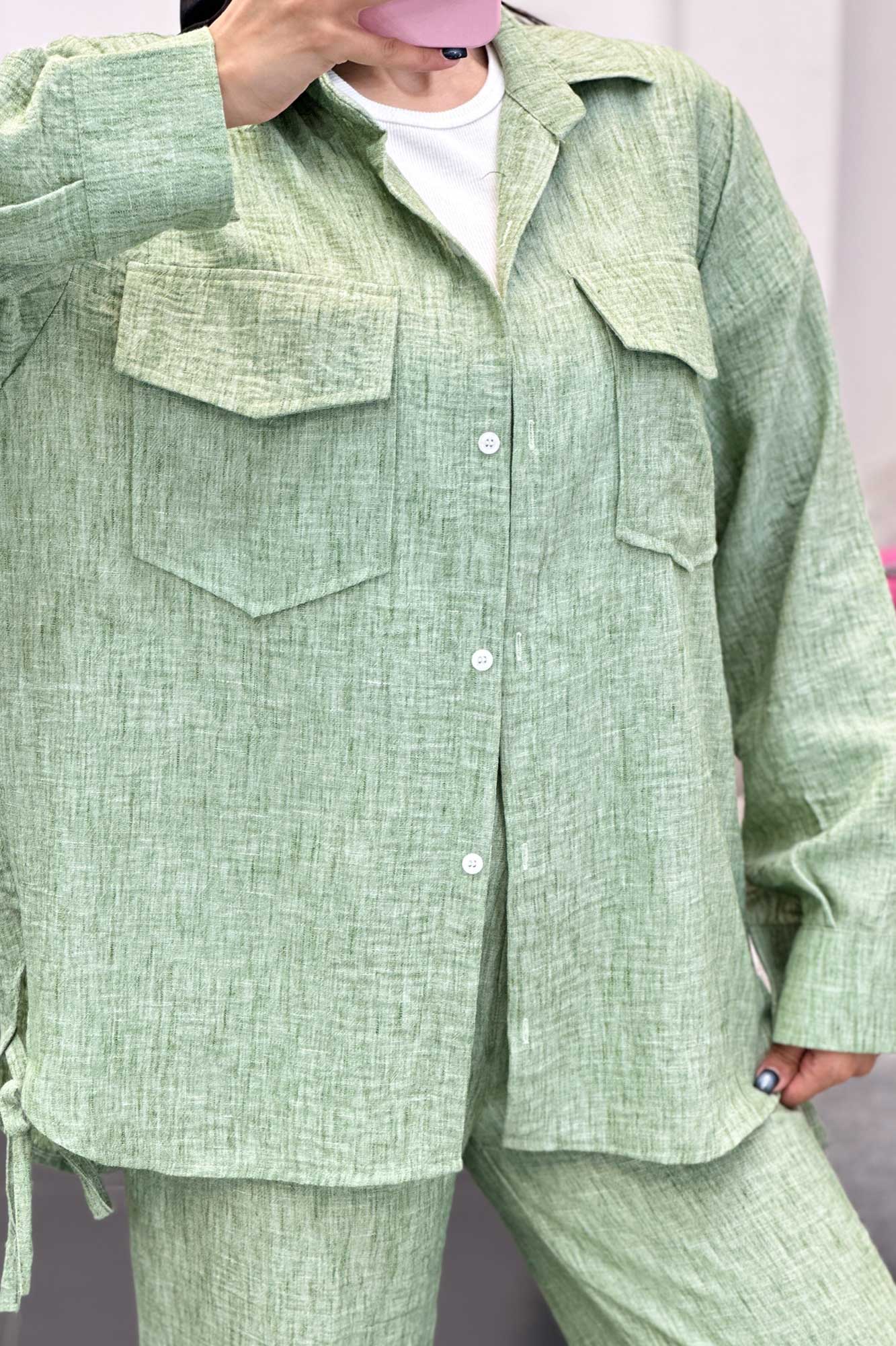 ست مانتو و شلوار شانتون برفکی بغل بنددار