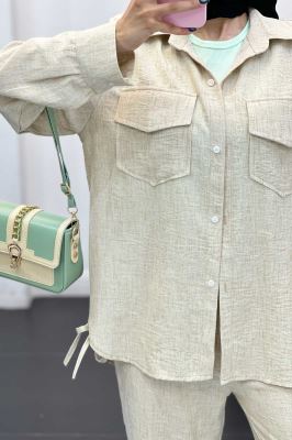 ست مانتو و شلوار شانتون برفکی بغل بنددار