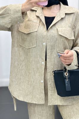 ست مانتو و شلوار شانتون برفکی بغل بنددار