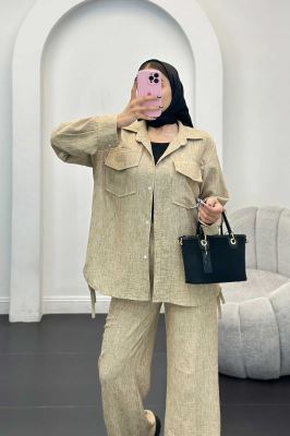 ست مانتو و شلوار شانتون برفکی بغل بنددار