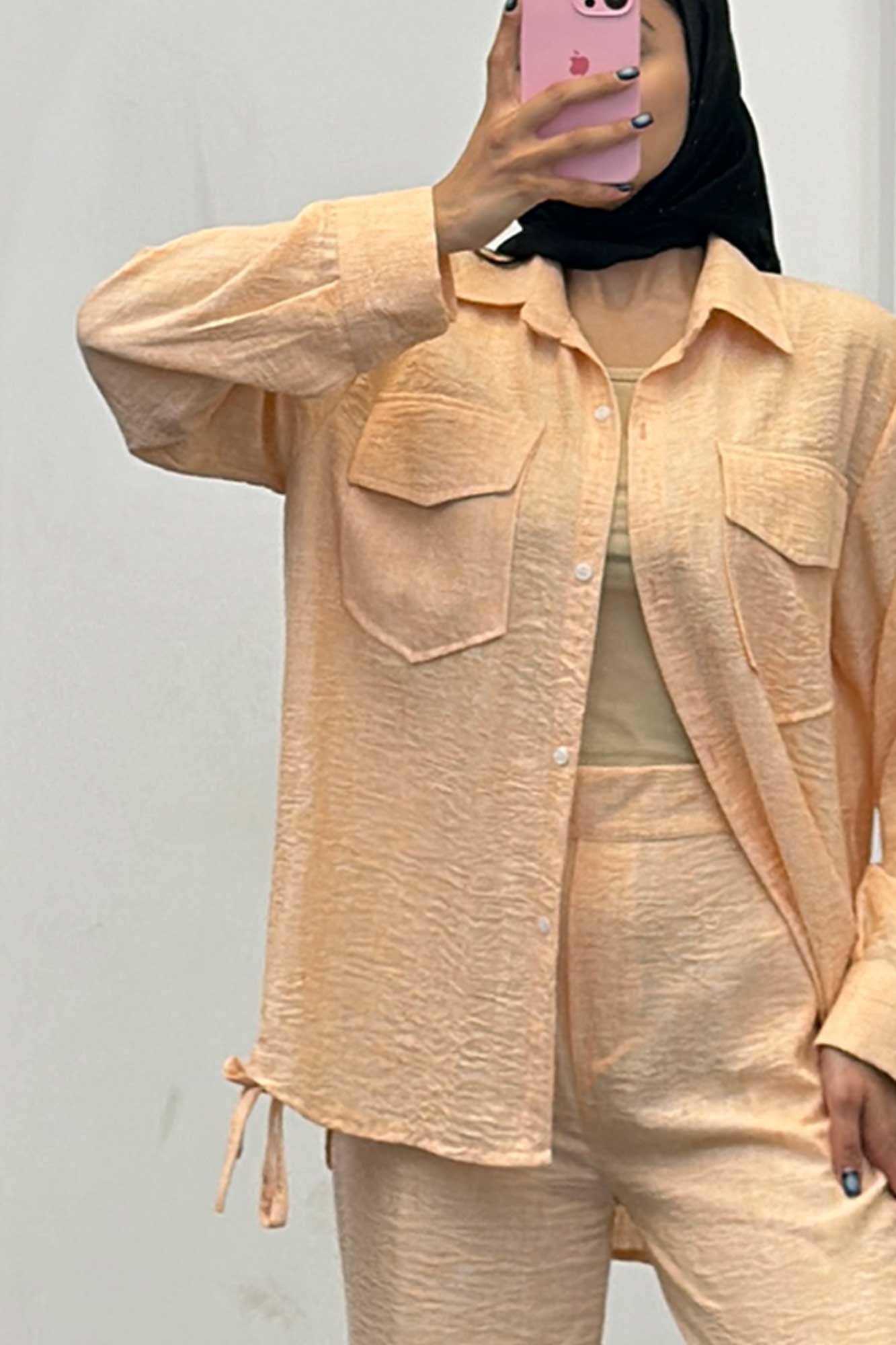 ست مانتو و شلوار شانتون برفکی بغل بنددار