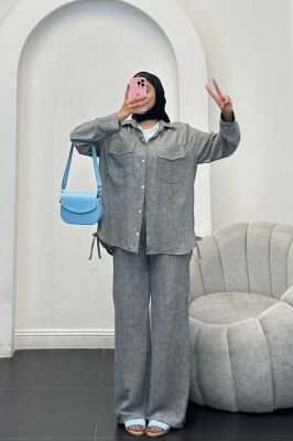 ست مانتو و شلوار شانتون برفکی بغل بنددار