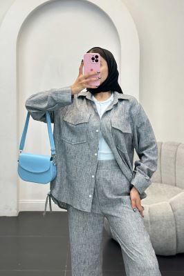 ست مانتو و شلوار شانتون برفکی بغل بنددار