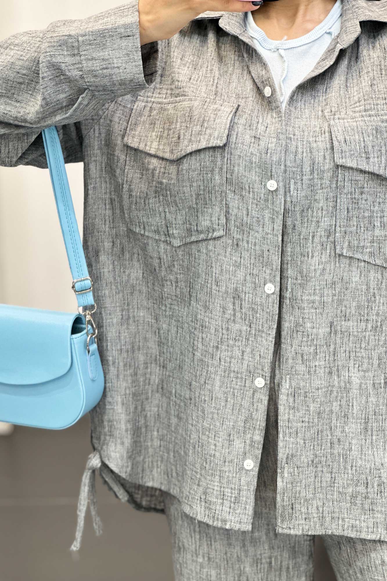 ست مانتو و شلوار شانتون برفکی بغل بنددار