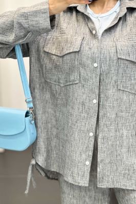 ست مانتو و شلوار شانتون برفکی بغل بنددار