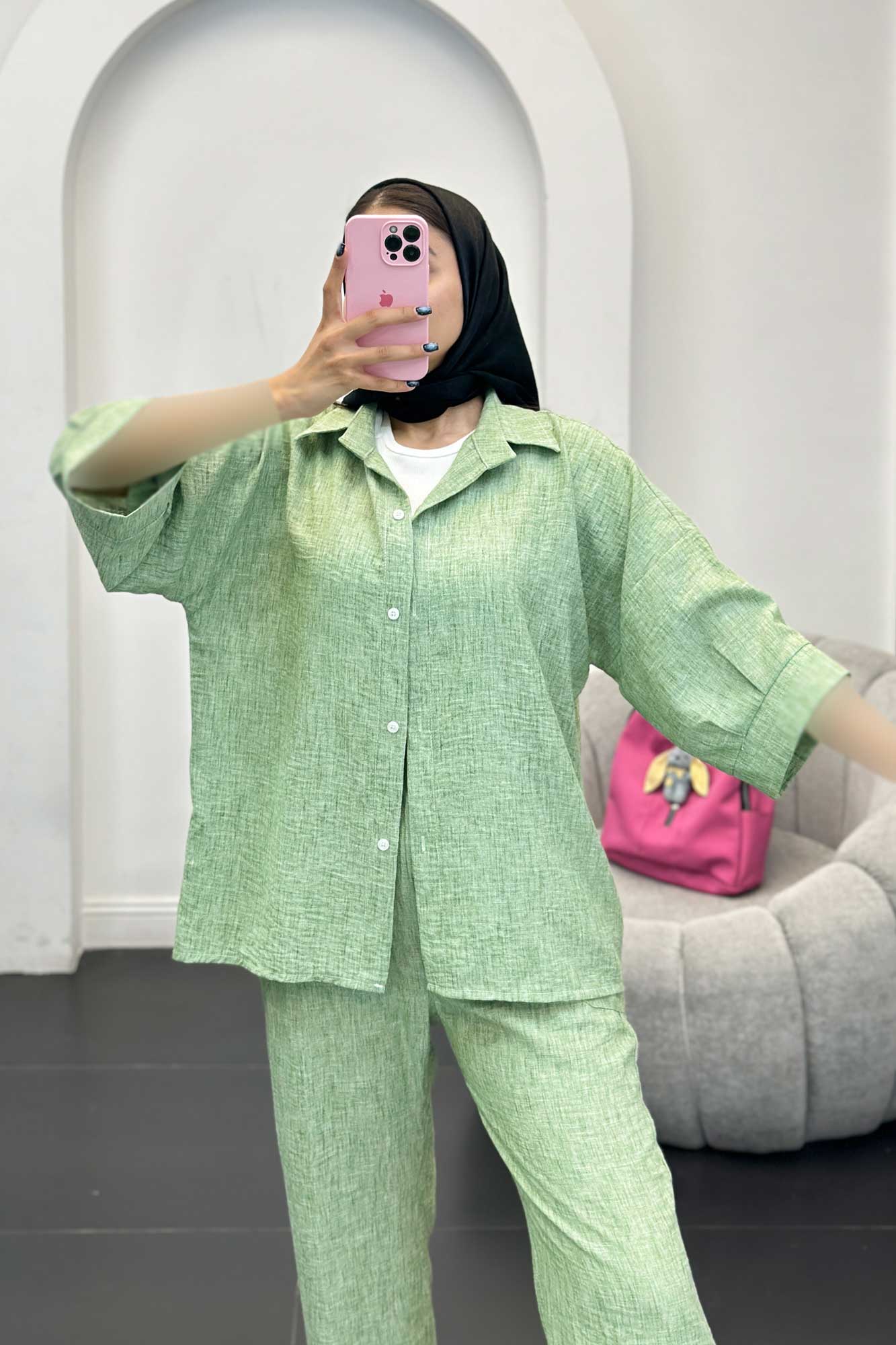 ست مانتو و شلوار شانتون برفکی باروج