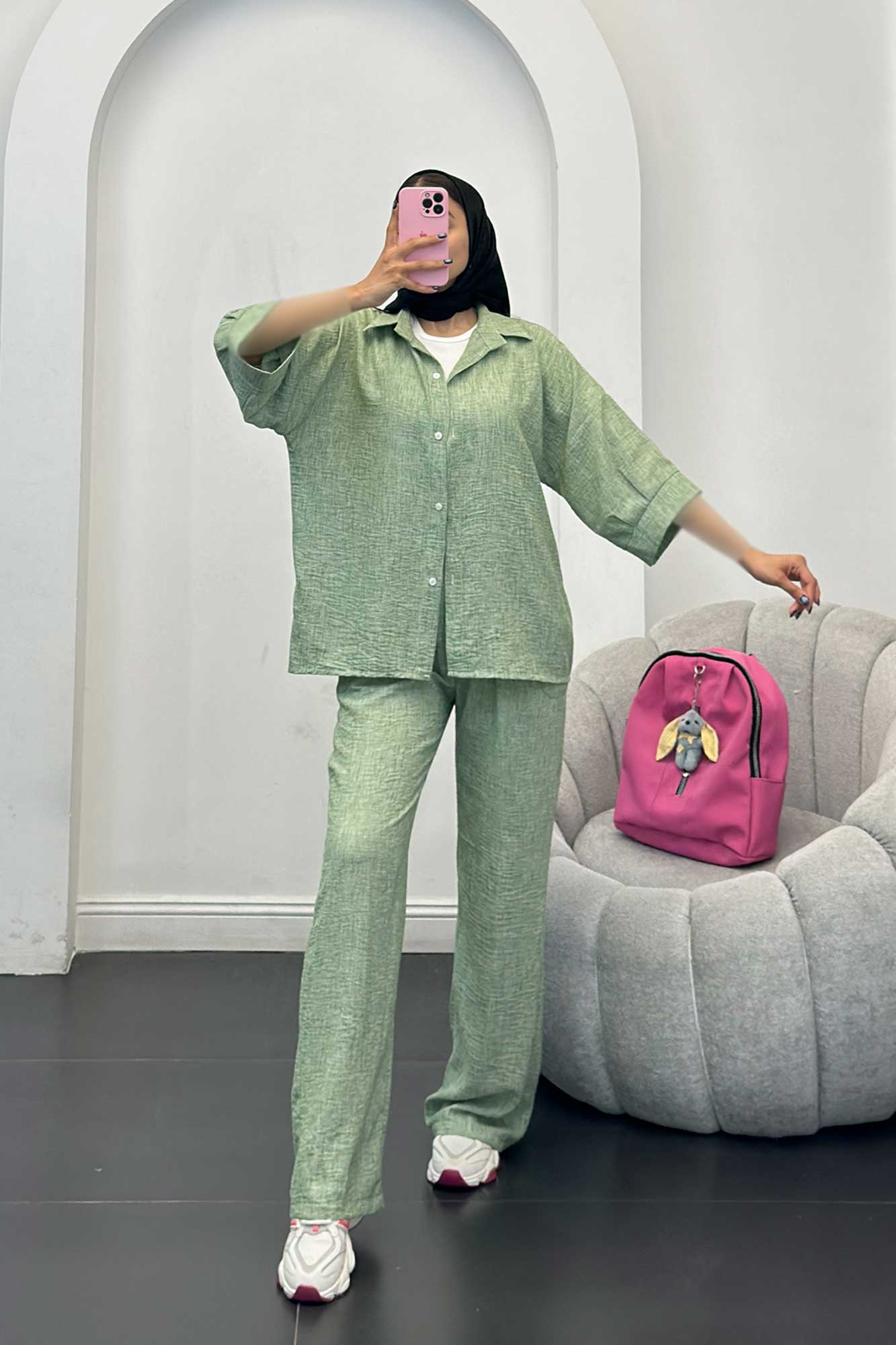 ست مانتو و شلوار شانتون برفکی باروج