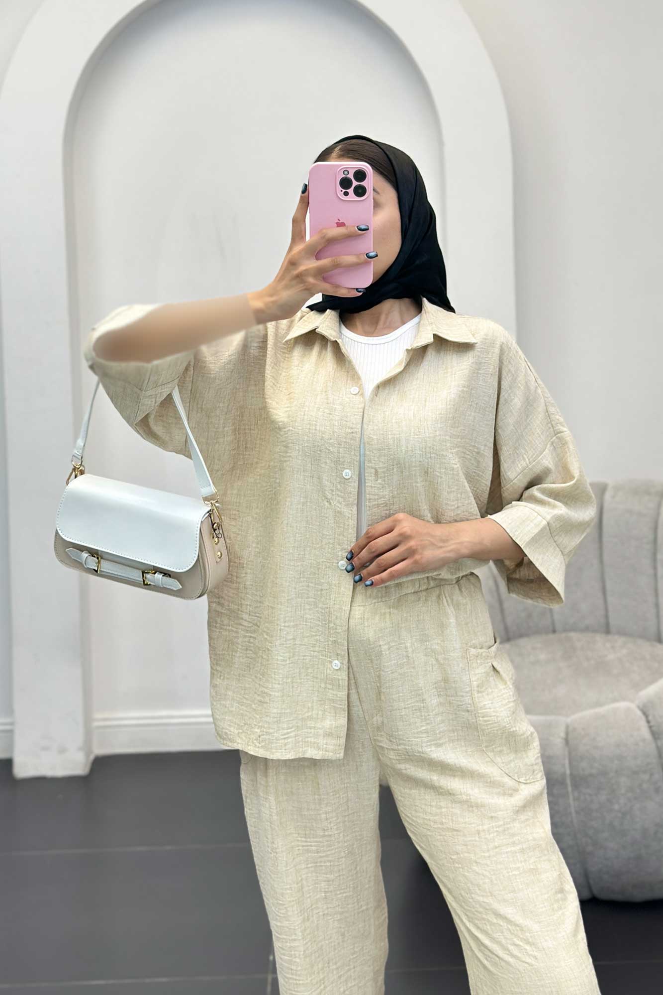 ست مانتو و شلوار شانتون برفکی باروج