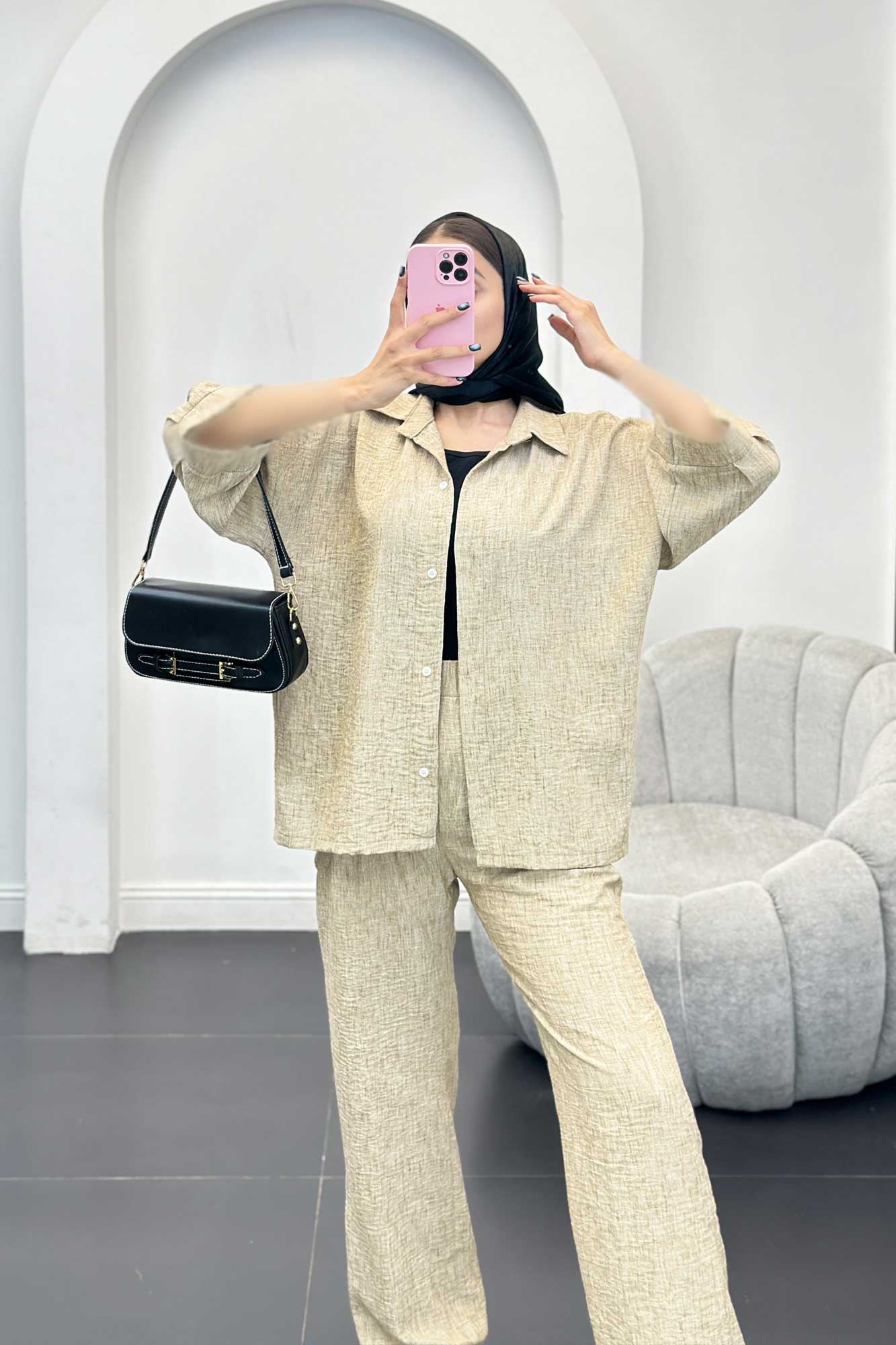 ست مانتو و شلوار شانتون برفکی باروج