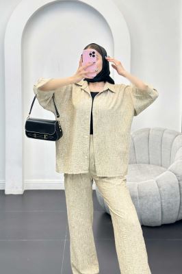 ست مانتو و شلوار شانتون برفکی باروج