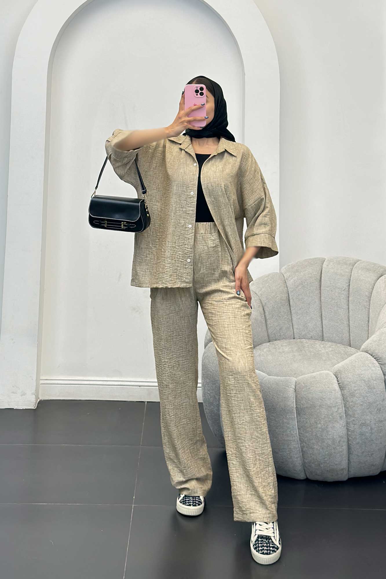 ست مانتو و شلوار شانتون برفکی باروج