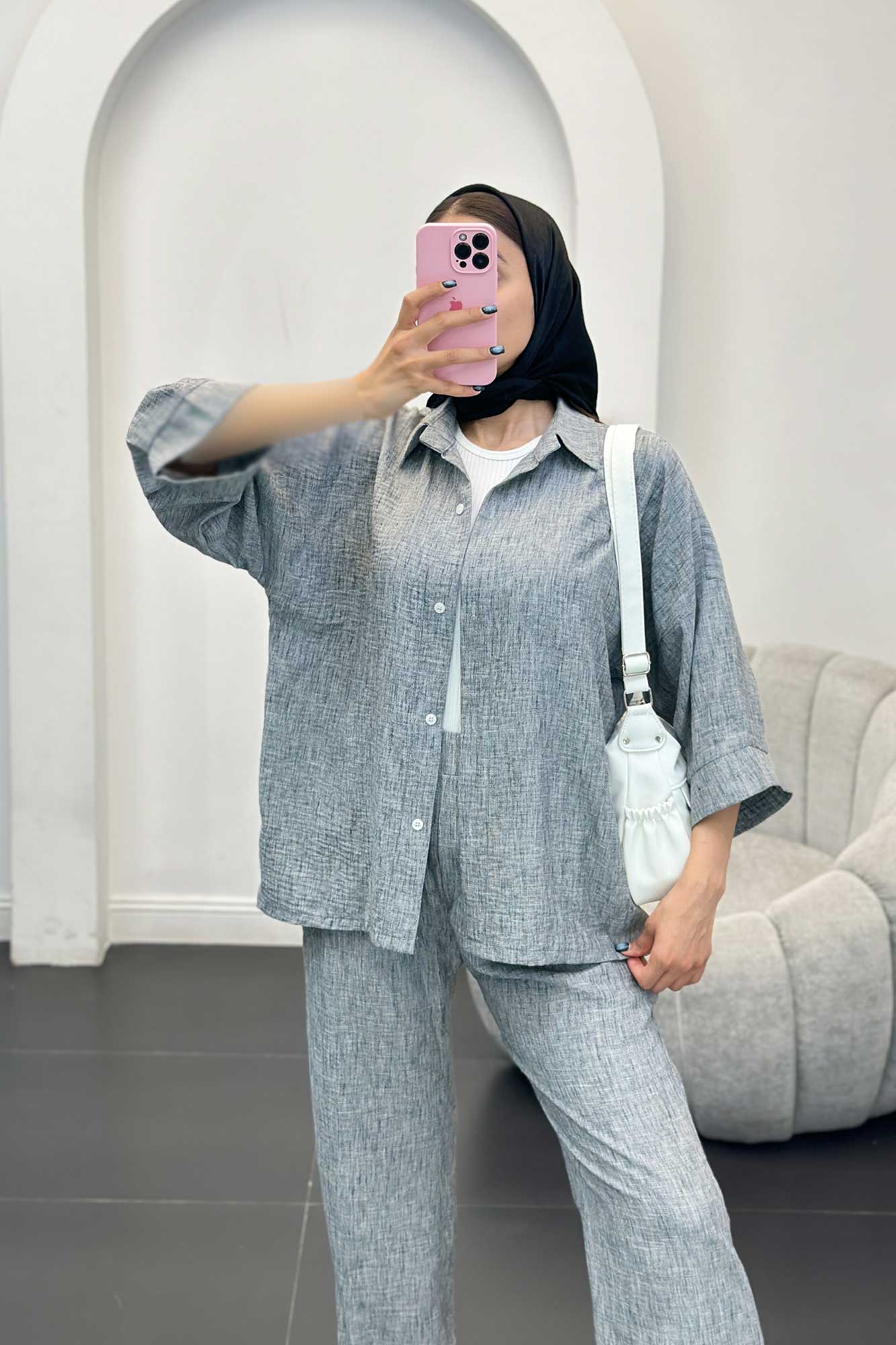 ست مانتو و شلوار شانتون برفکی باروج