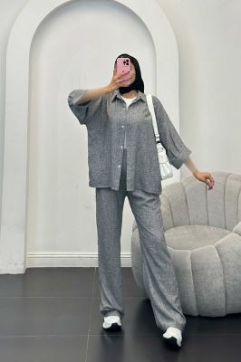 ست مانتو و شلوار شانتون برفکی باروج