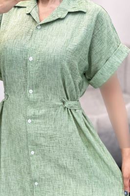 پیراهن شانتون برفکی کمرگت دار آستین کوتاه