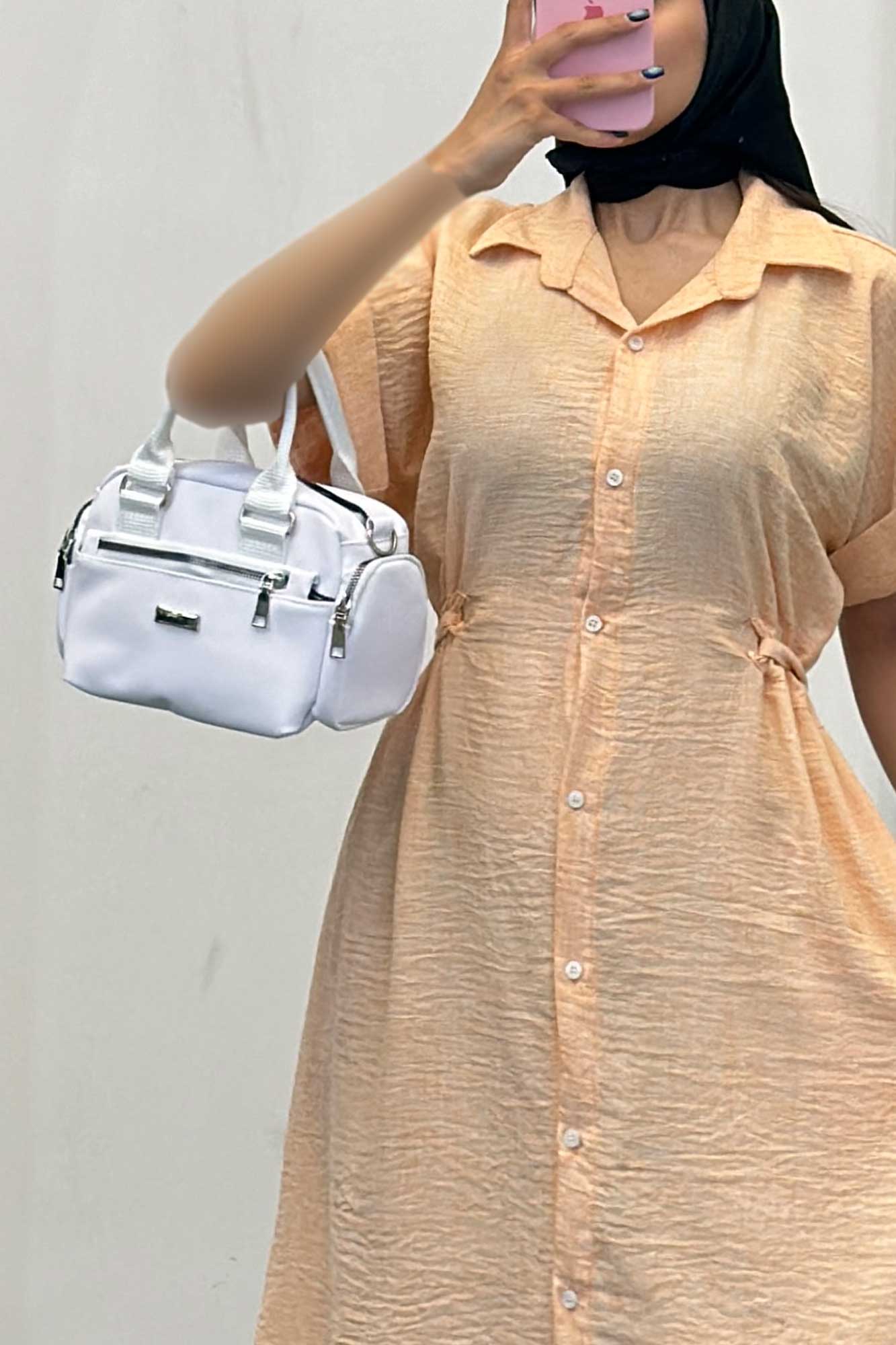 پیراهن شانتون برفکی کمرگت دار آستین کوتاه