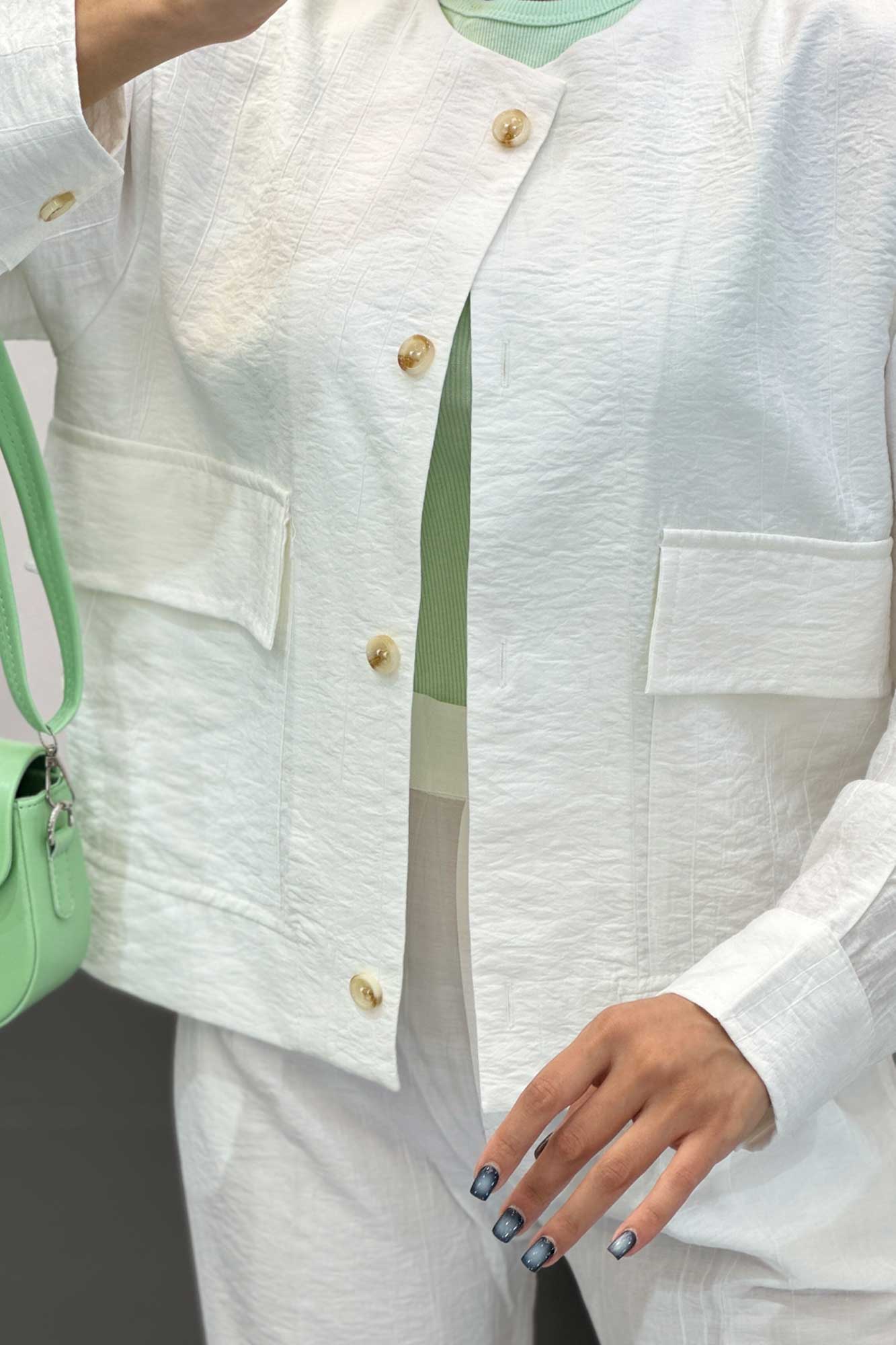 ست مانتو و شلوار کریشه یقه گرد لیماک