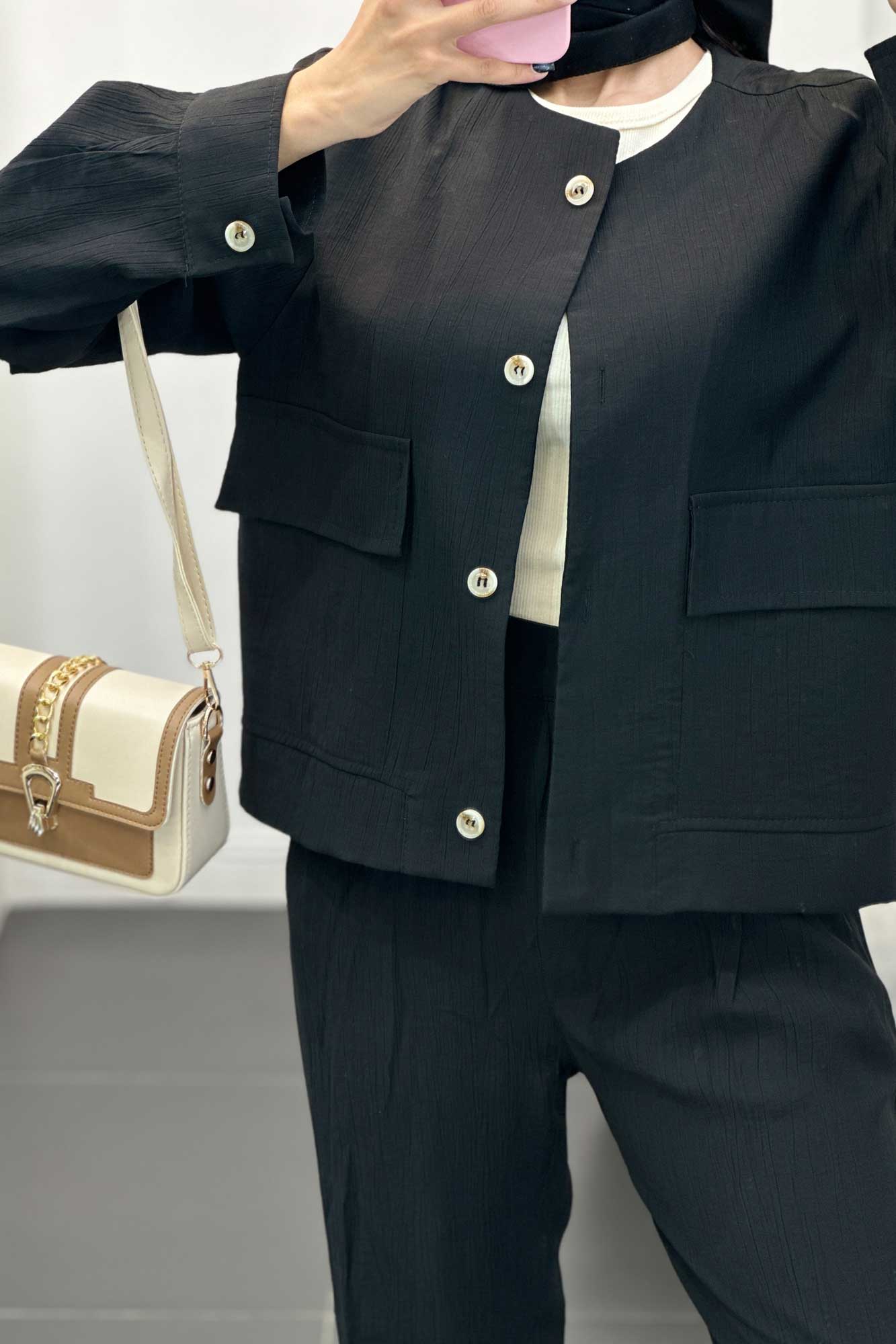 ست مانتو و شلوار کریشه یقه گرد لیماک