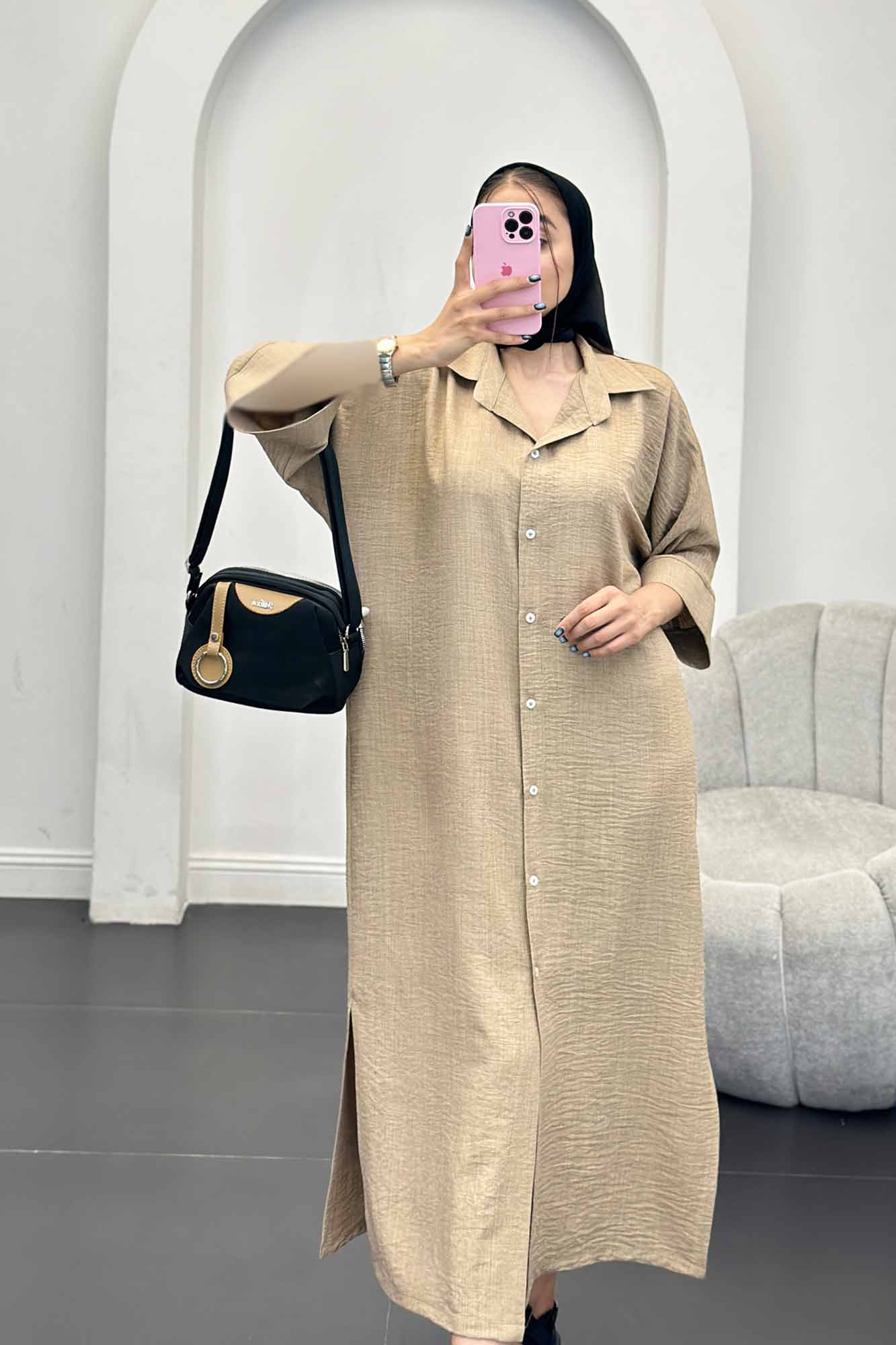 مانتو کفتان جلو دکمه آستین سه رب شانتون