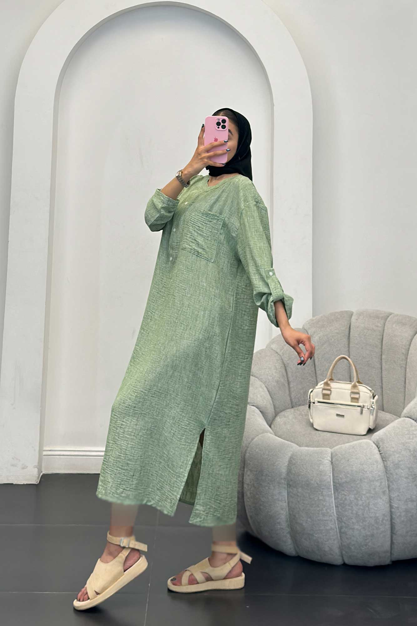 مانتو کفتان یقه سه سانت شانتون برفکی تک جیب