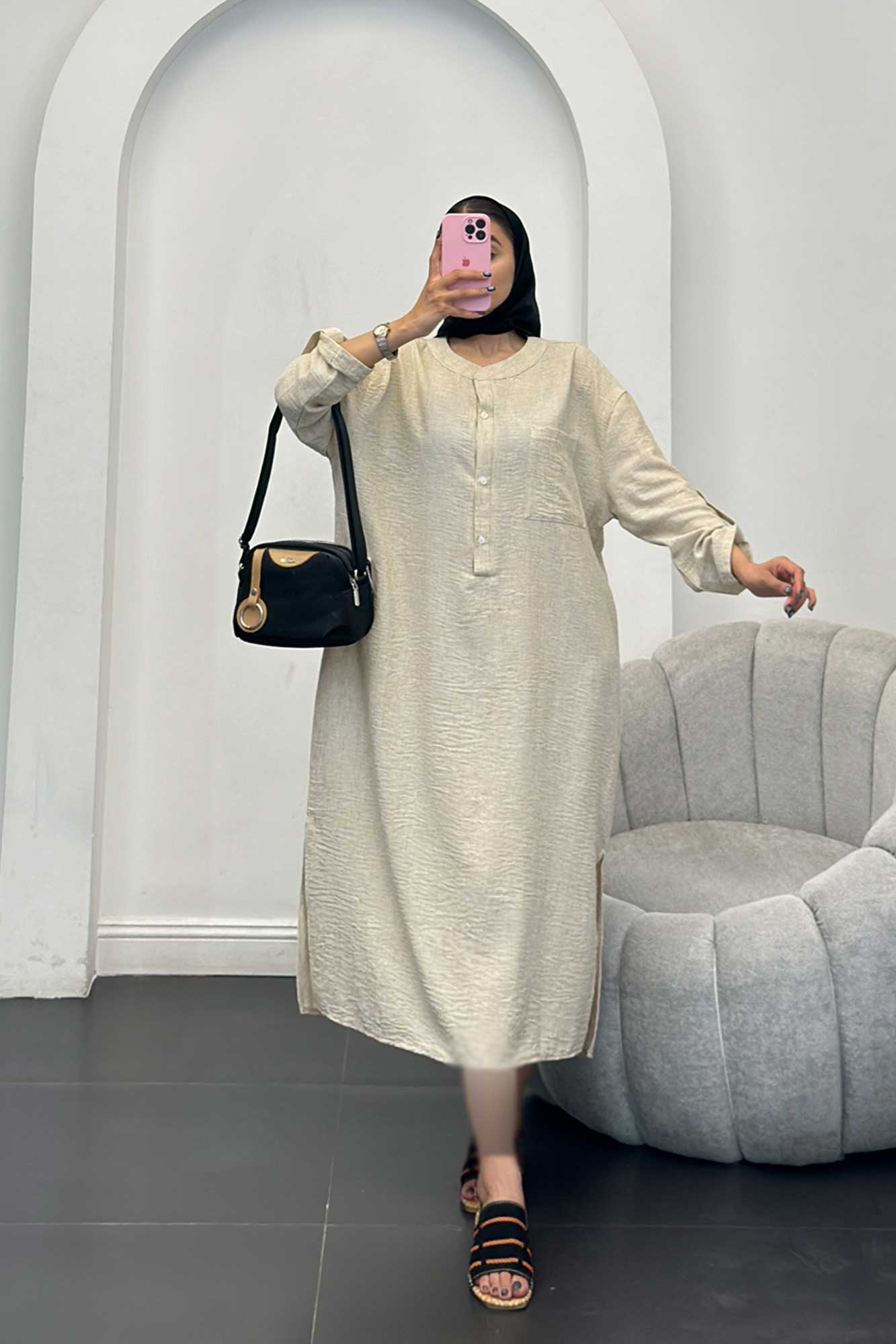 مانتو کفتان یقه سه سانت شانتون برفکی تک جیب