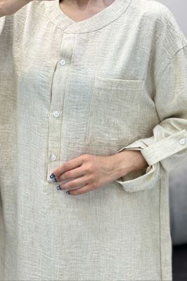 مانتو کفتان یقه سه سانت شانتون برفکی تک جیب