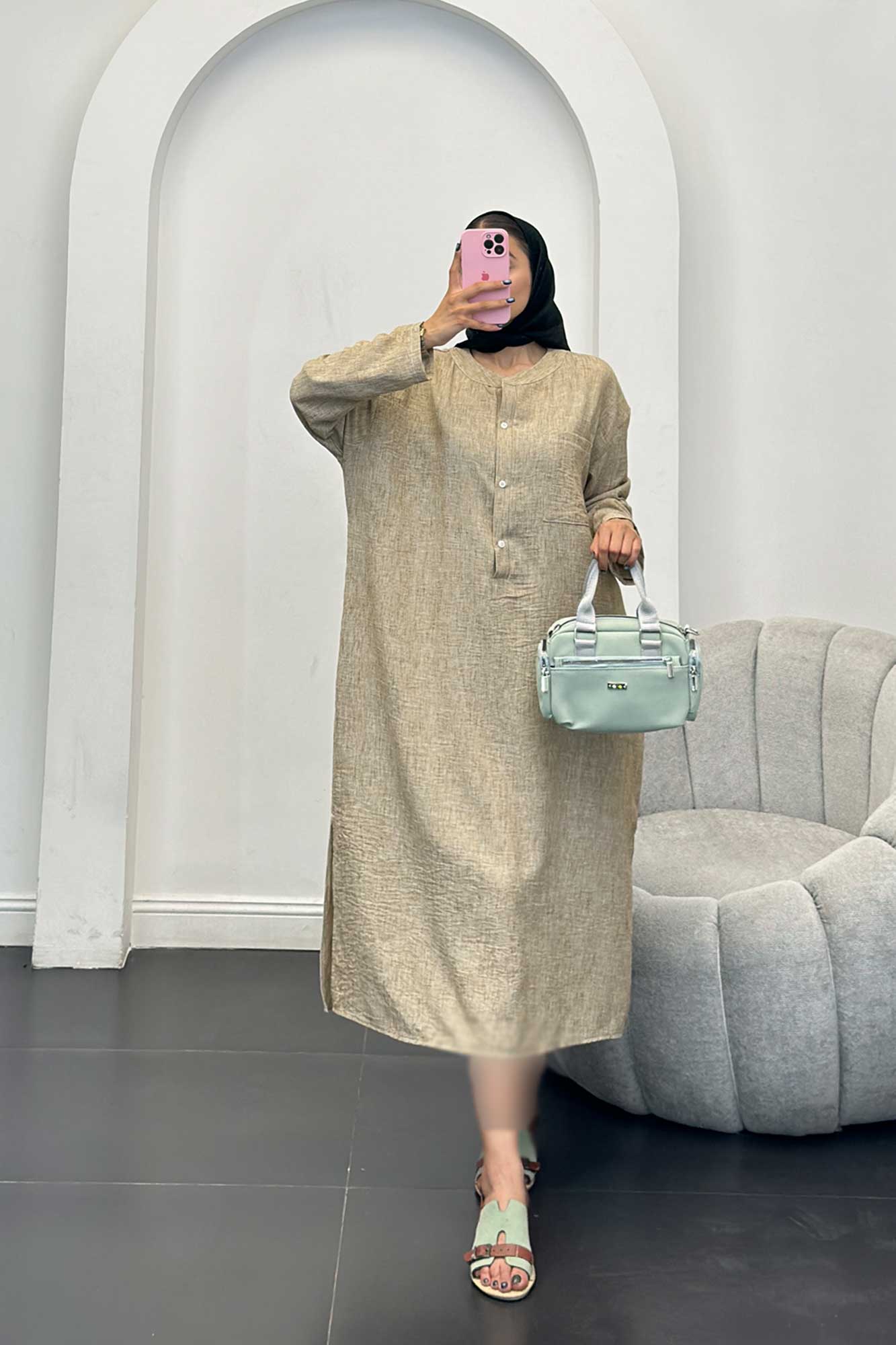 مانتو کفتان یقه سه سانت شانتون برفکی تک جیب