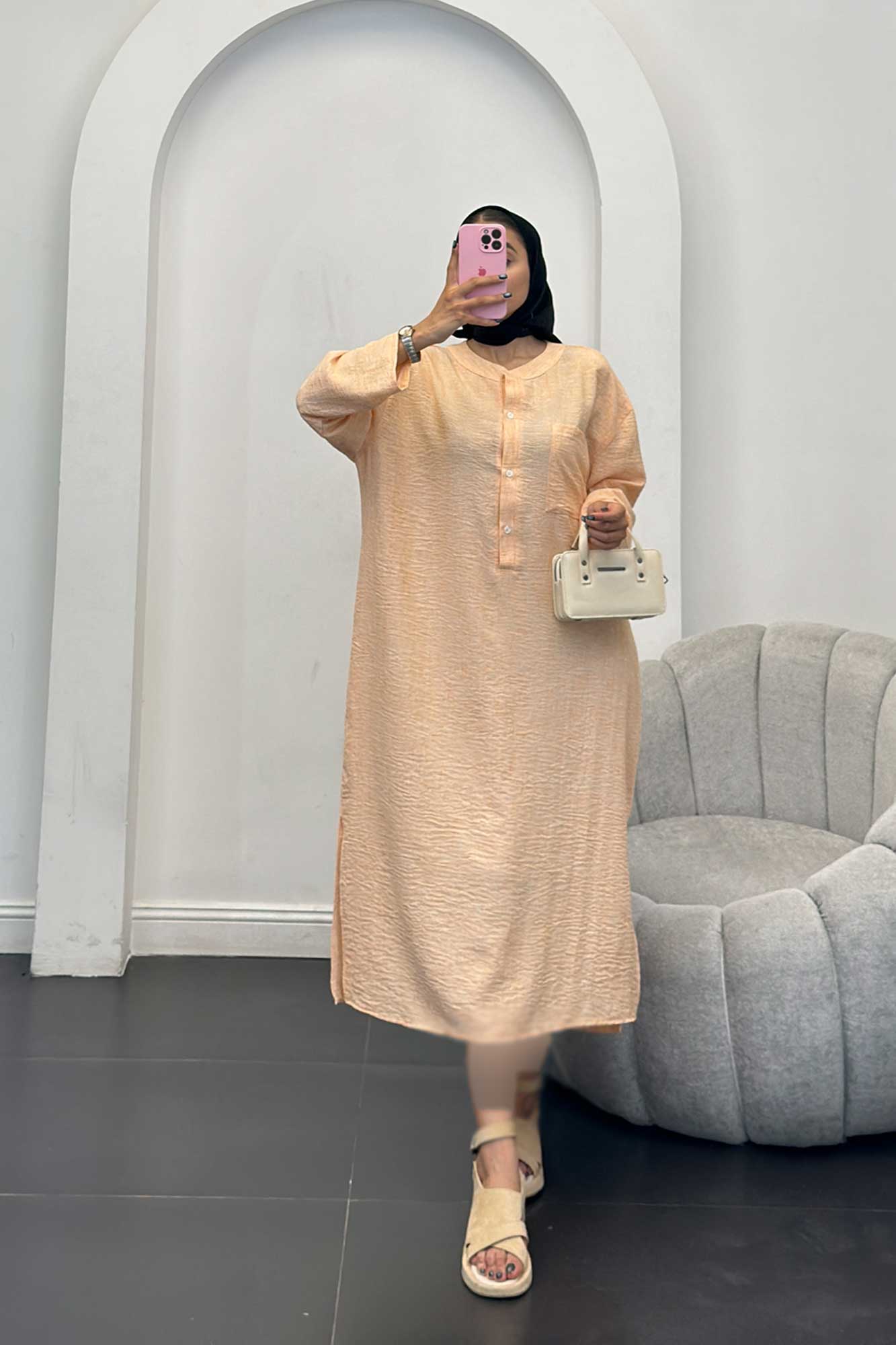 مانتو کفتان یقه سه سانت شانتون برفکی تک جیب