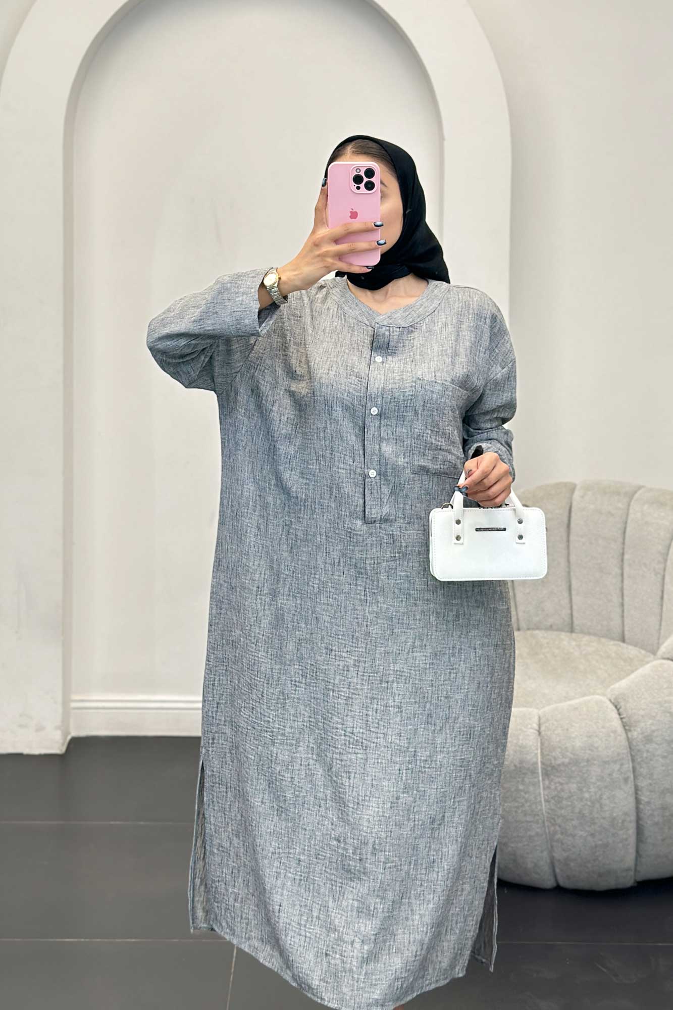 مانتو کفتان یقه سه سانت شانتون برفکی تک جیب