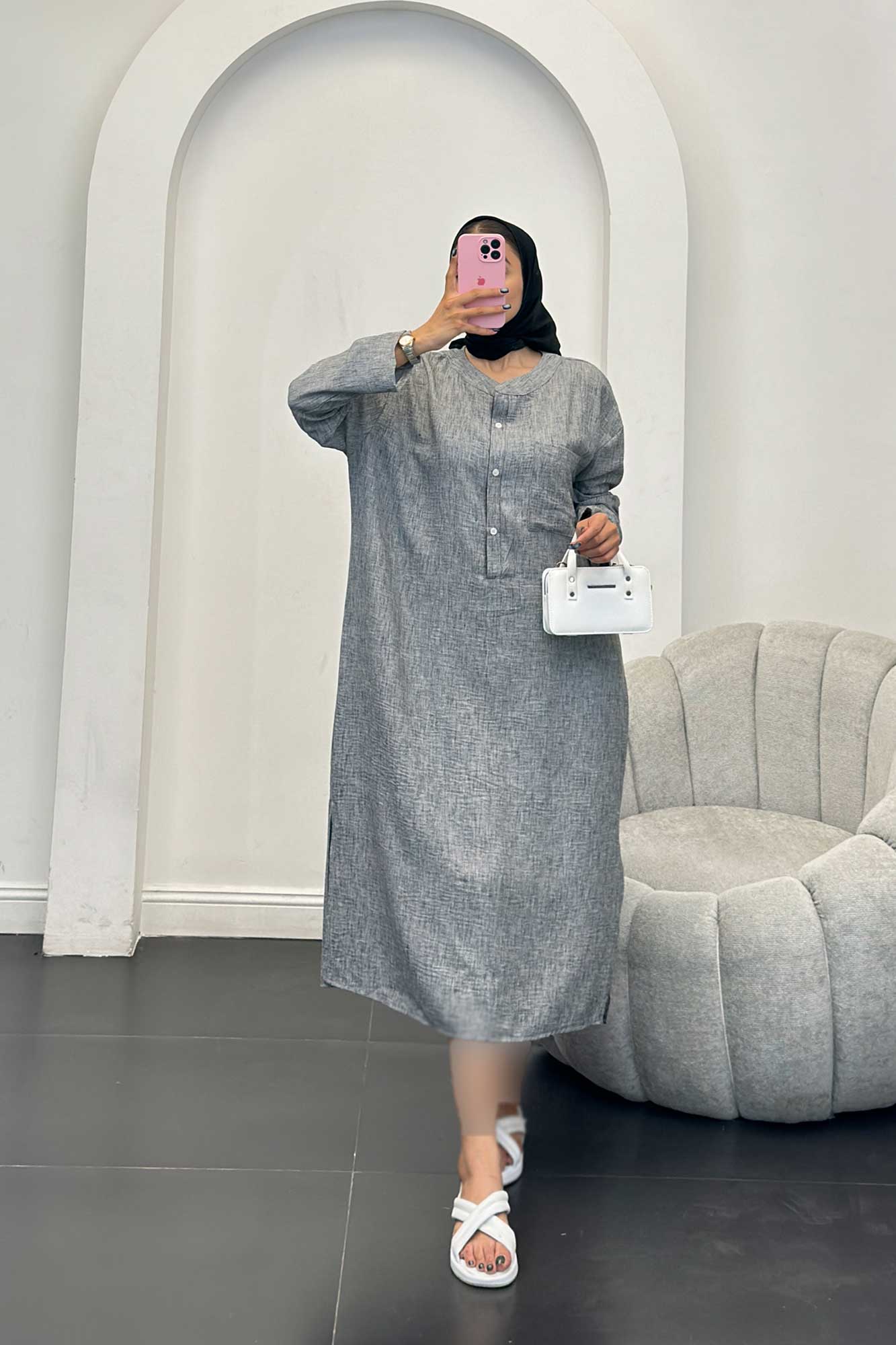 مانتو کفتان یقه سه سانت شانتون برفکی تک جیب