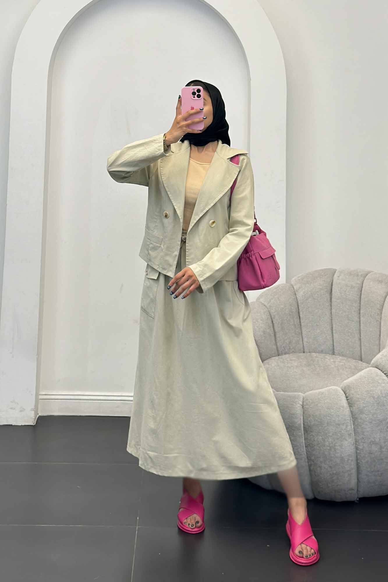 ست کت و دامن جیب فیلتو لینن آرمیتا