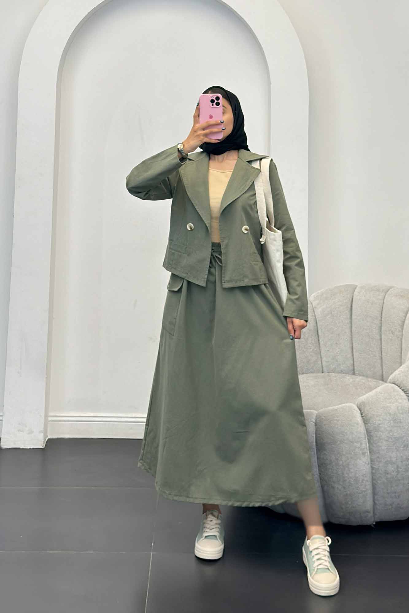 ست کت و دامن جیب فیلتو لینن آرمیتا