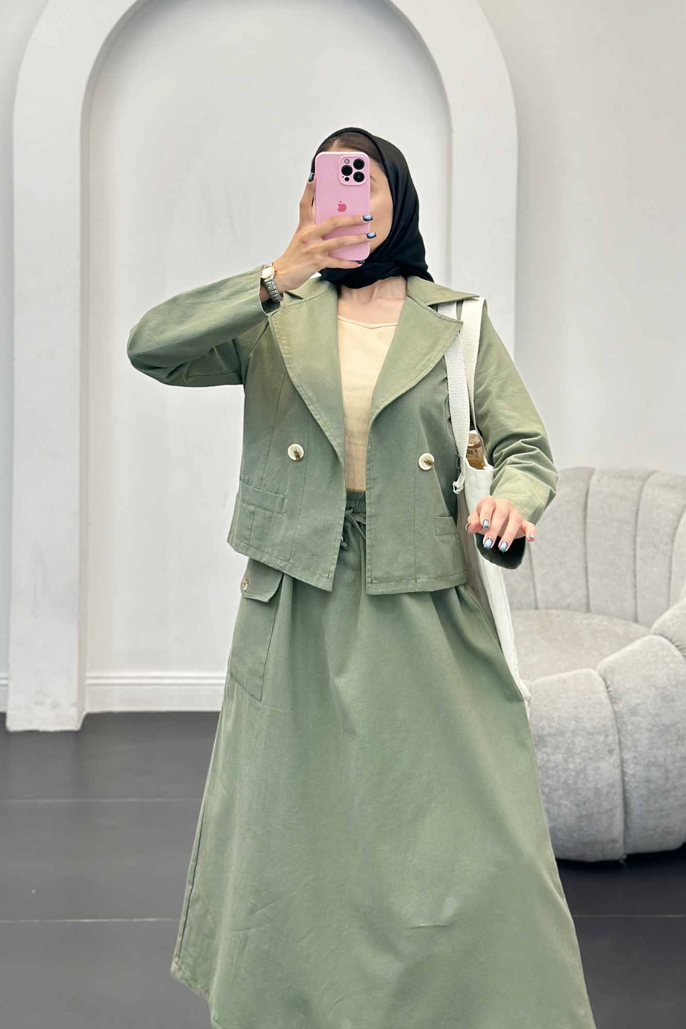 ست کت و دامن جیب فیلتو لینن آرمیتا