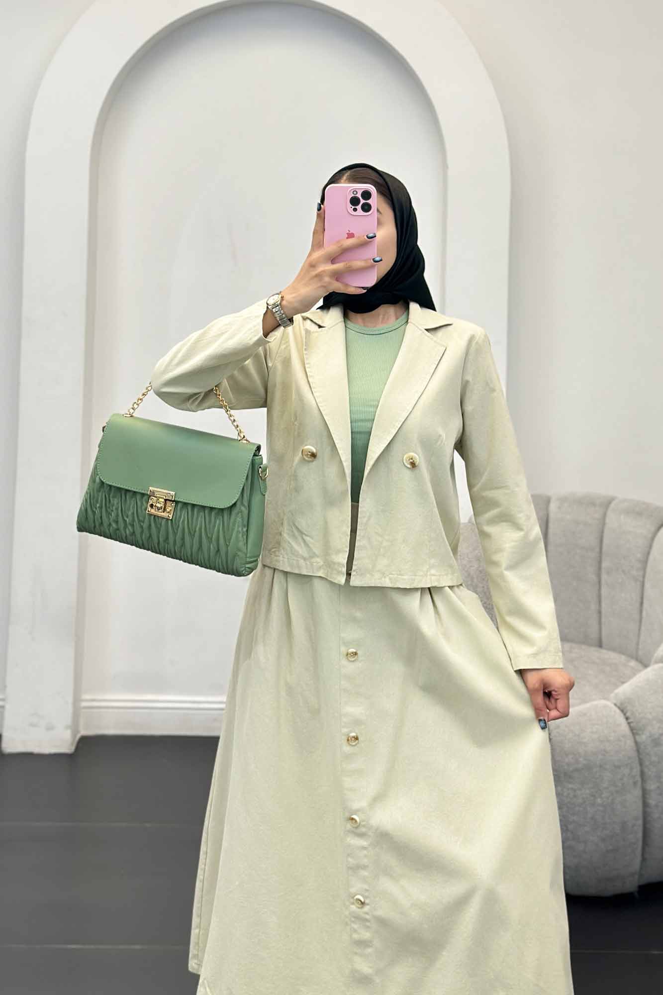 ست کت و دامن لینن تمام دکمه ویرا