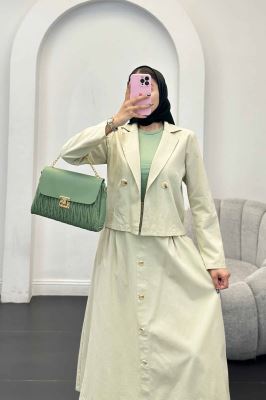 ست کت و دامن لینن تمام دکمه ویرا