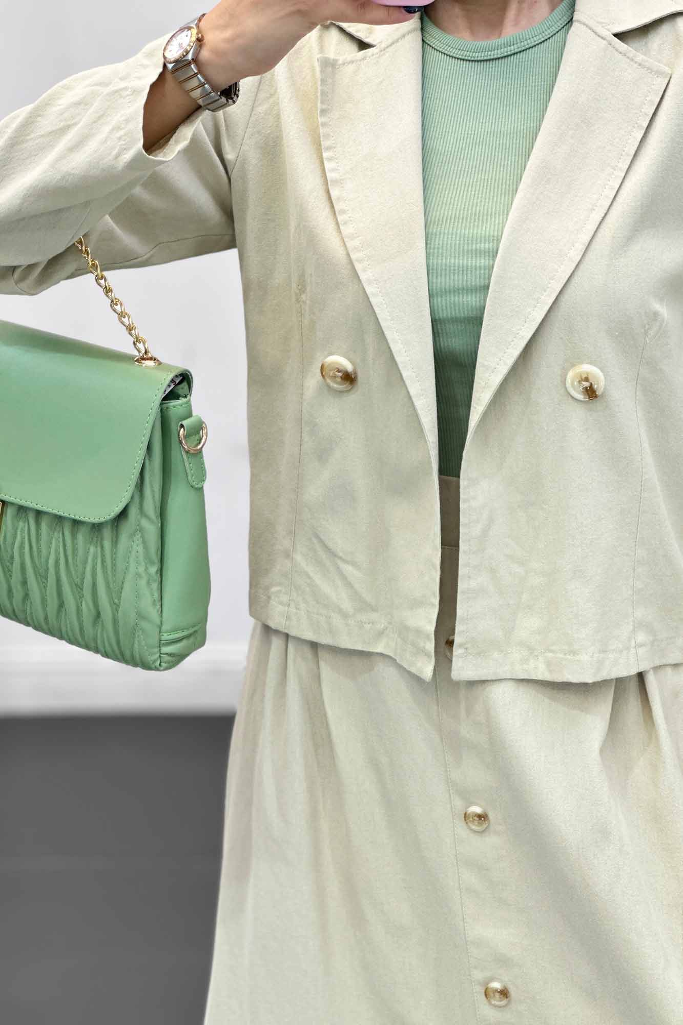 ست کت و دامن لینن تمام دکمه ویرا