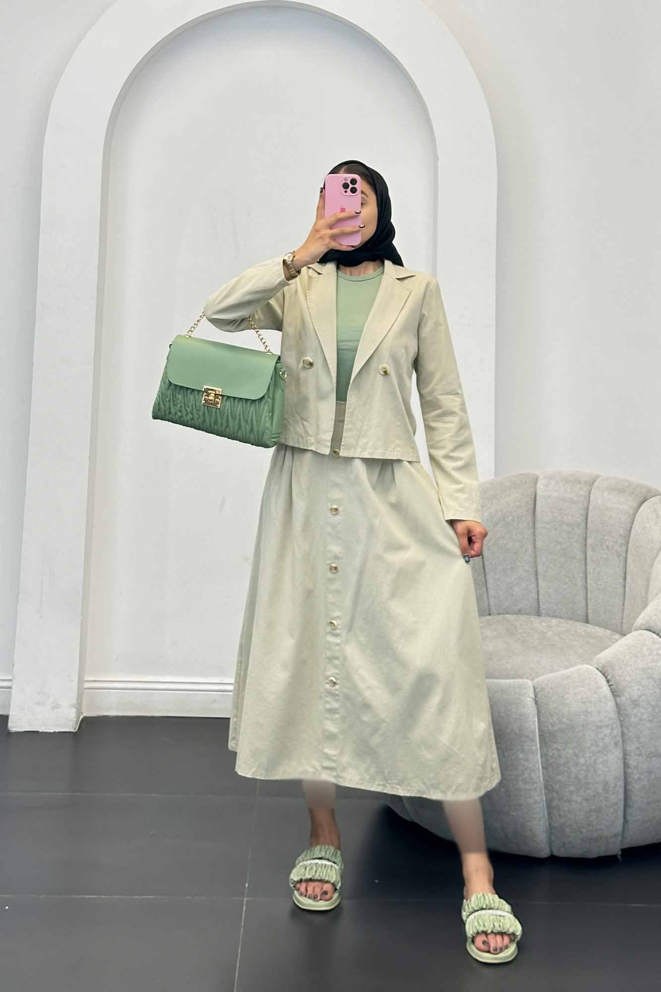 ست کت و دامن لینن تمام دکمه ویرا